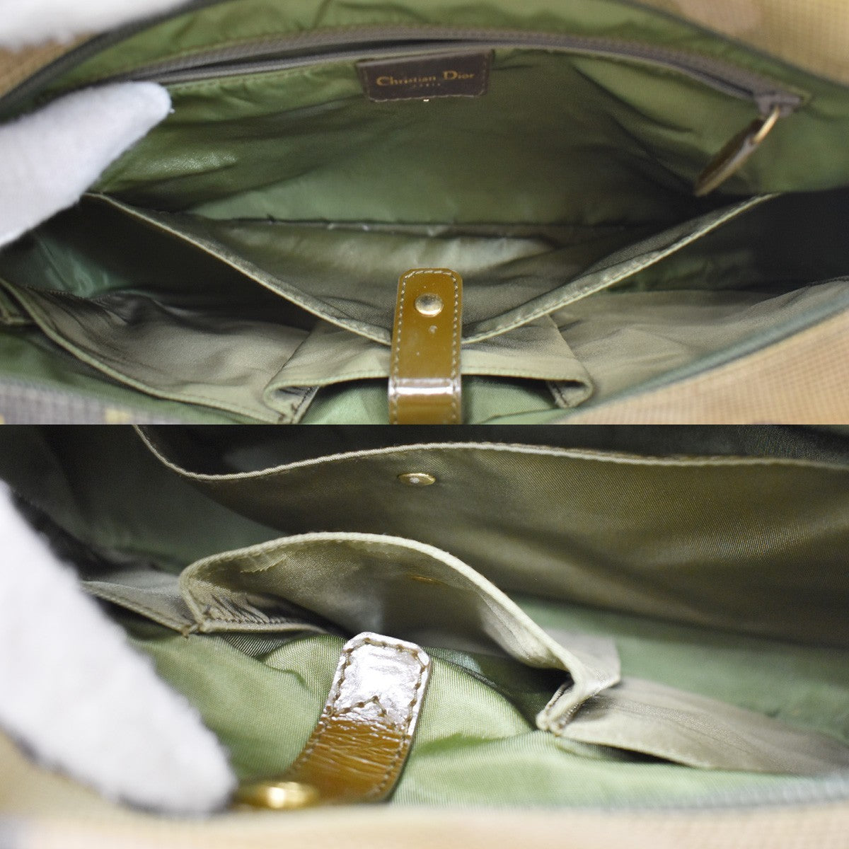 Christian Dior Vintage Saddle Bowler Camouflage Printed Pixelated Leather Khaki Canvas Handbag (Pre-Owned)
