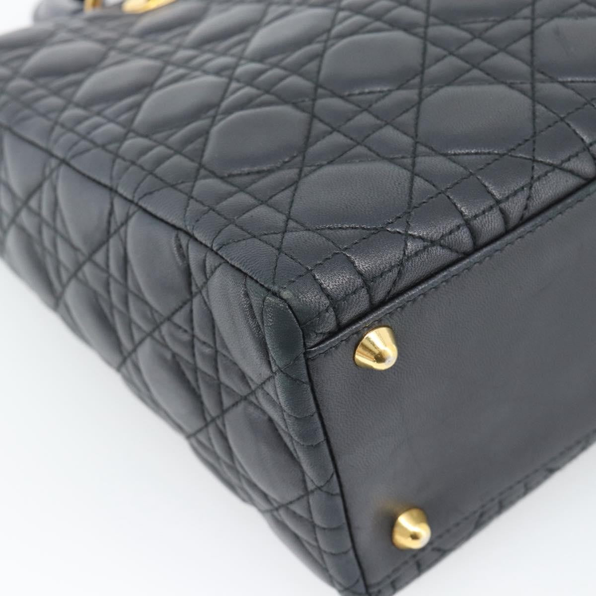 Christian Dior Lady Dior Cannage Quilt Lambskin Black Leather Handbag (Pre-Owned)