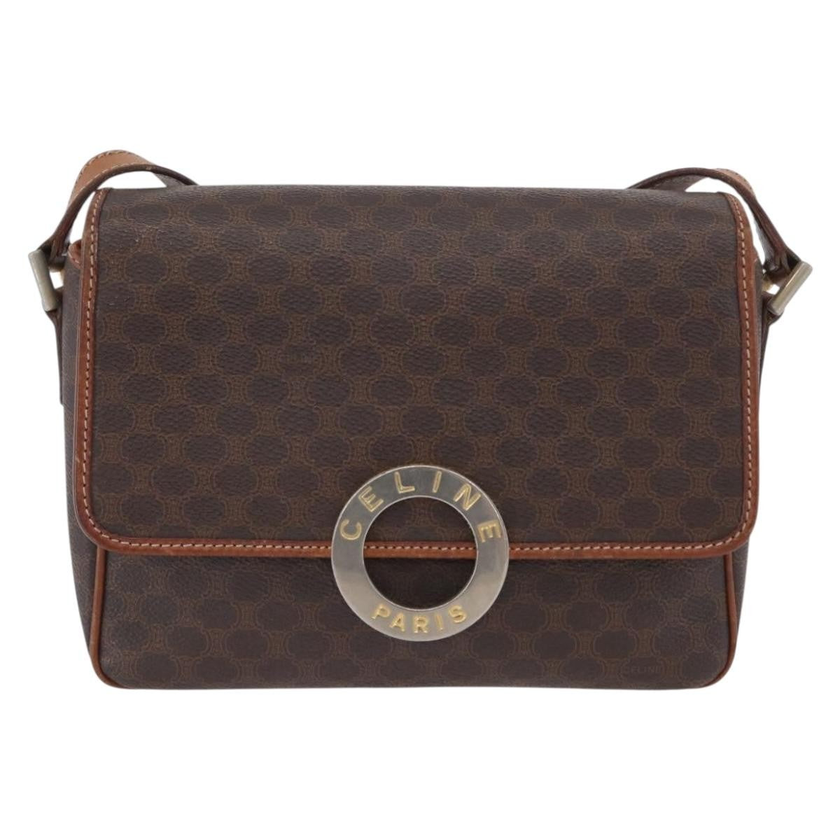 Celine Vintage Macadam Circle Logo Canvas And Leather Brown Canvas Shoulder Bag Bag (Pre-Owned)