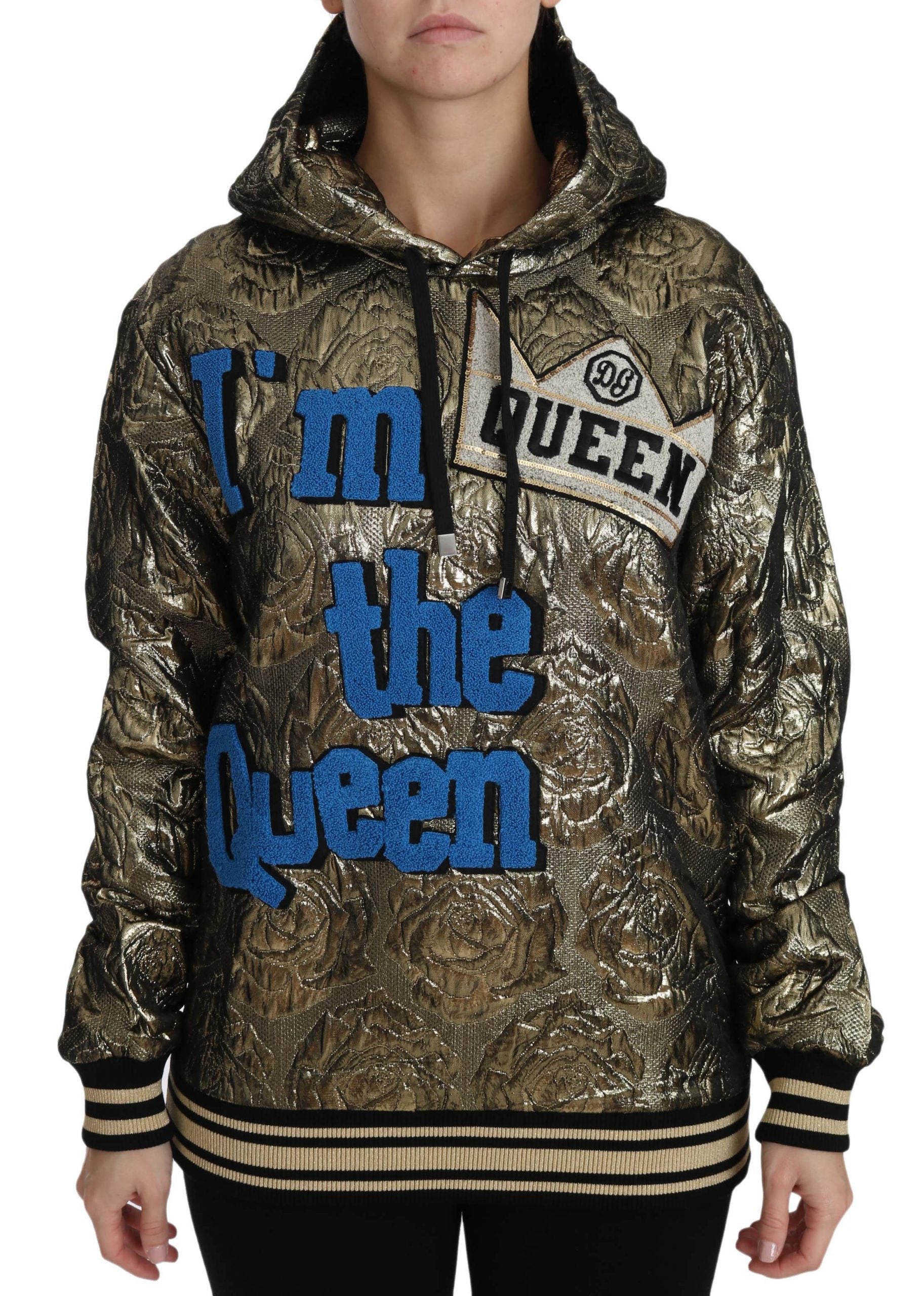 Dolce & Gabbana Im The Queen Jaquard Gold Sweatshirt Women's Hoodie