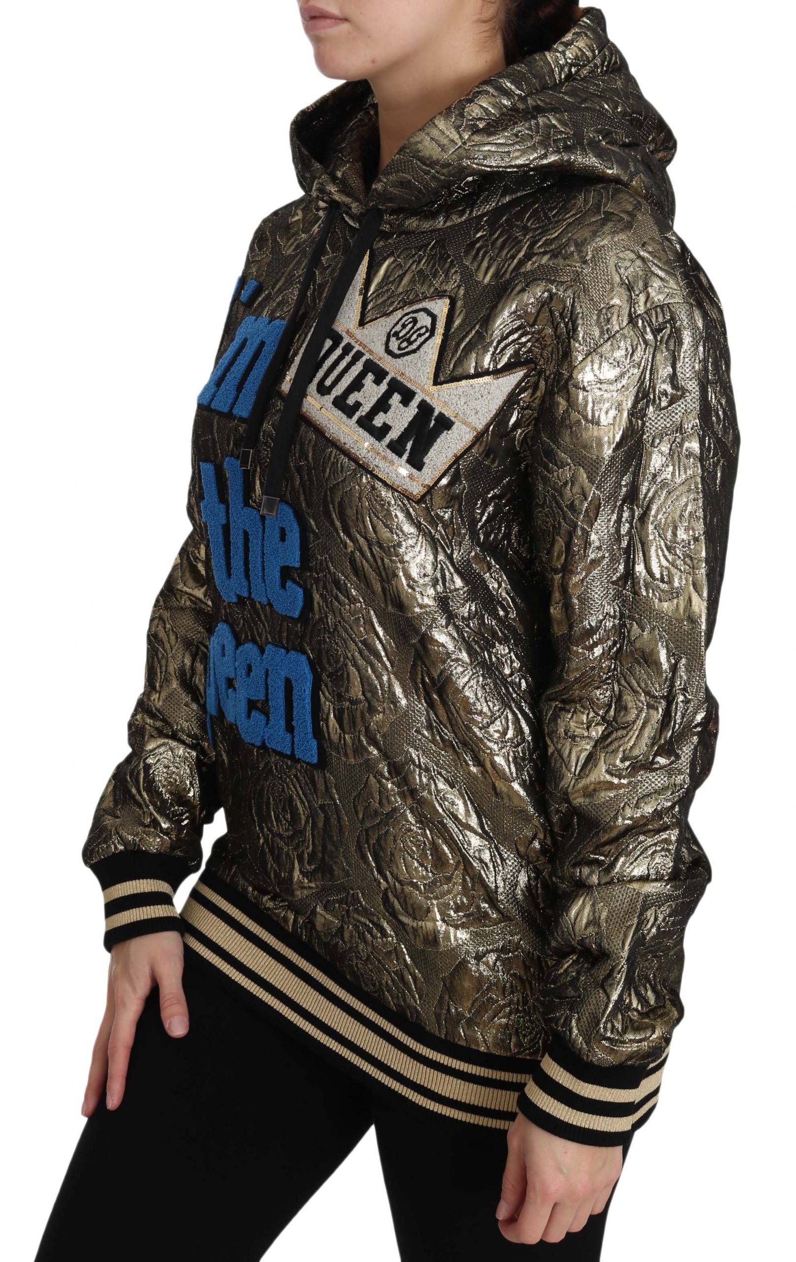 Dolce & Gabbana Im The Queen Jaquard Gold Sweatshirt Women's Hoodie