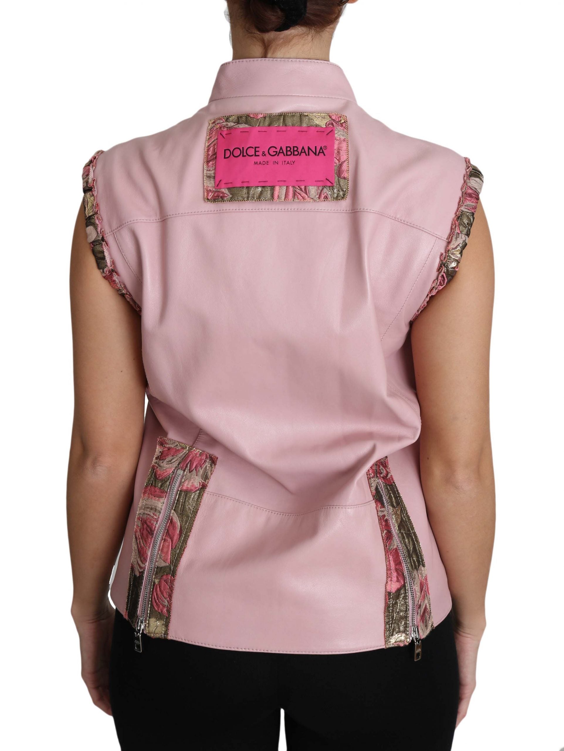 Dolce & Gabbana Pink Zippered Lamb Sleeveless Vest Leather Women's Jacket