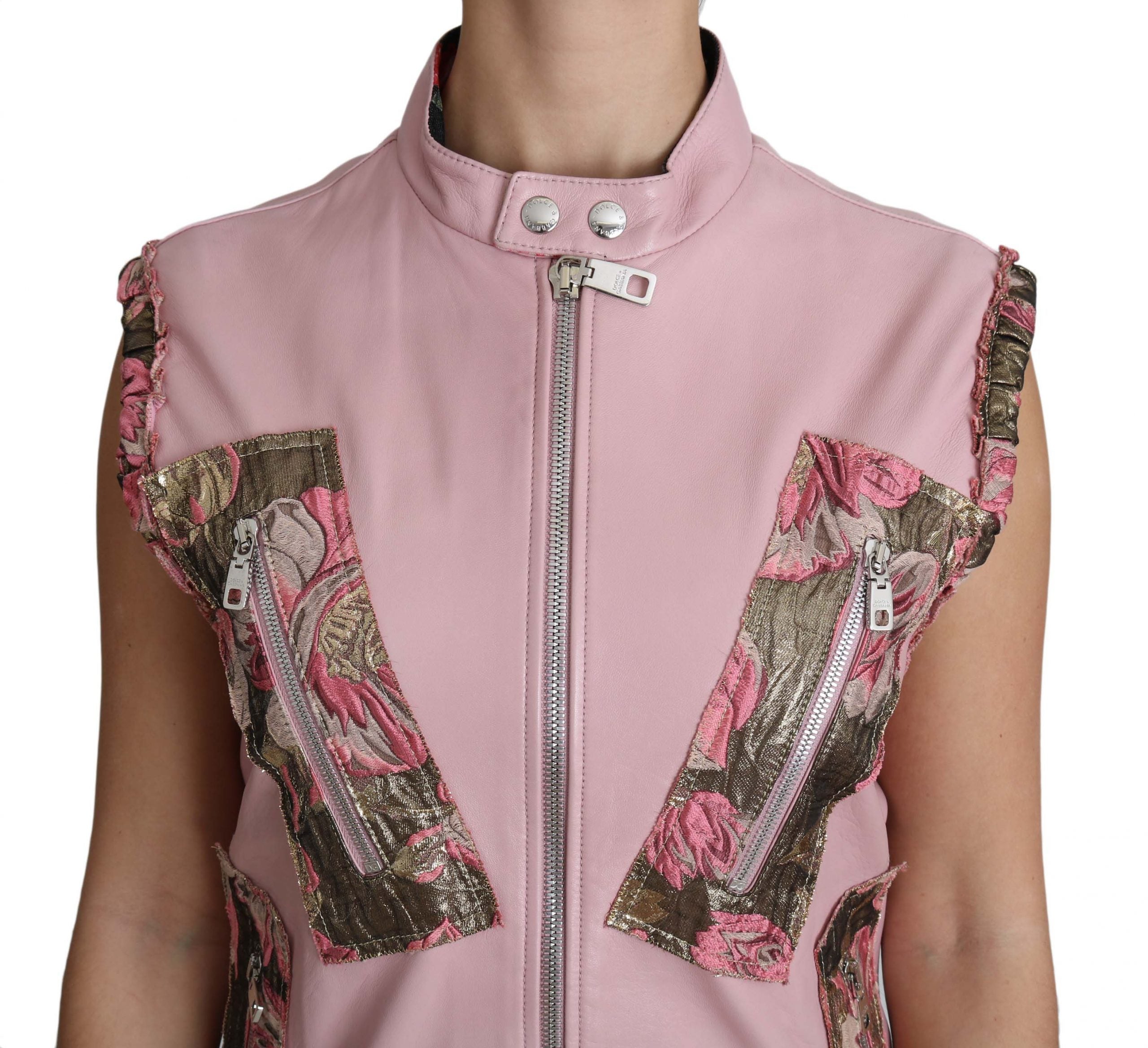 Dolce & Gabbana Pink Zippered Lamb Sleeveless Vest Leather Women's Jacket