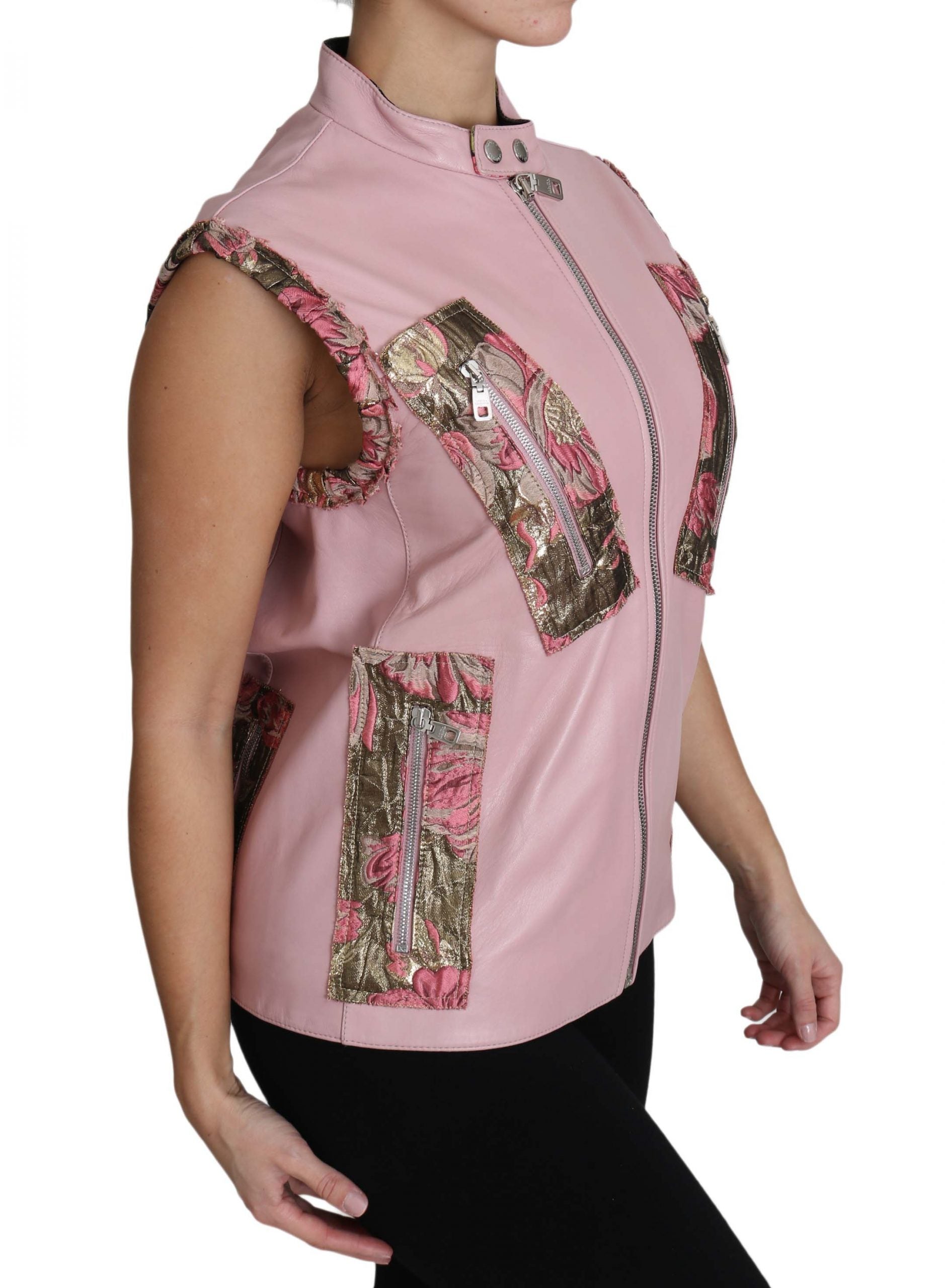 Dolce & Gabbana Pink Zippered Lamb Sleeveless Vest Leather Women's Jacket