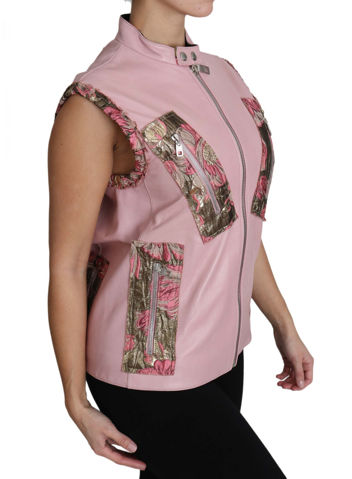 Dolce & Gabbana Pink Zippered Lamb Sleeveless Vest Leather Women's Jacket
