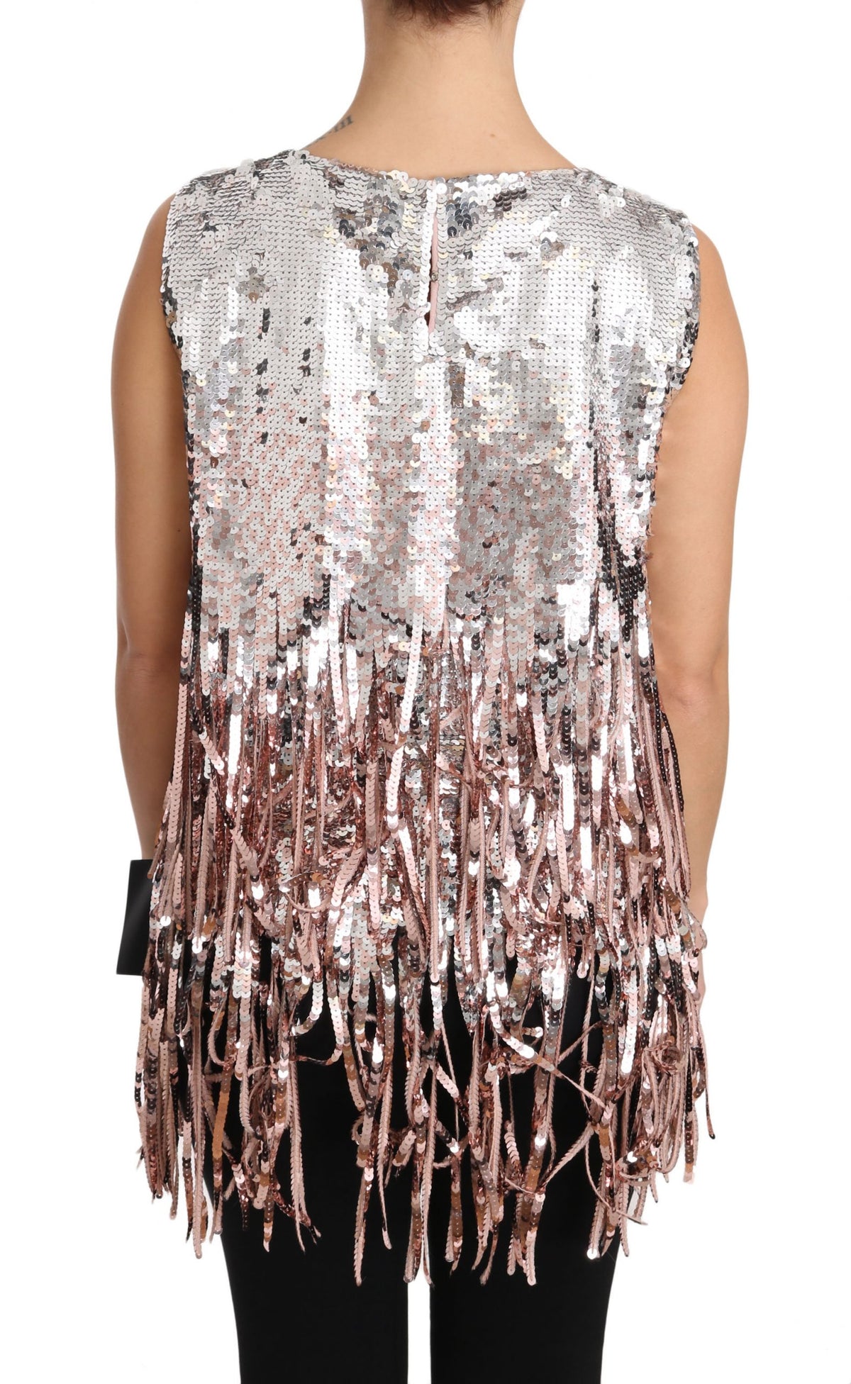 Dolce & Gabbana Golden Pink Sequined Fringe Tank Women's Top