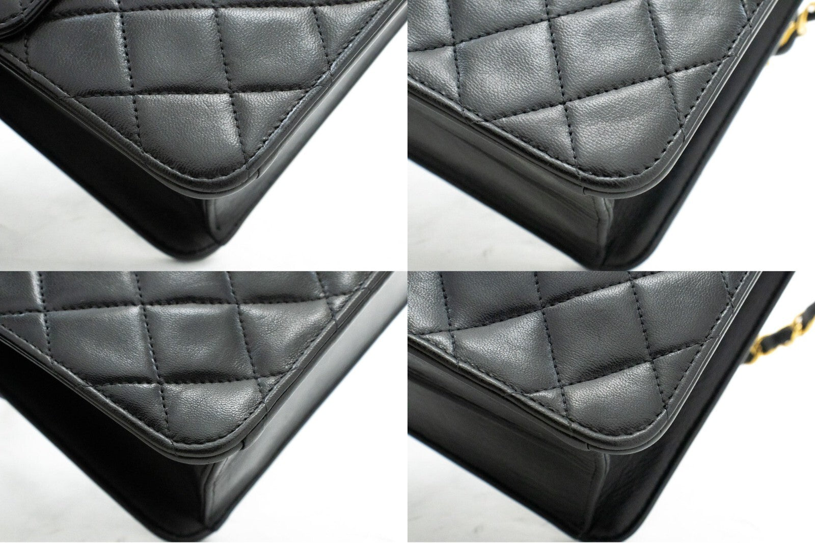 Chanel Vintage Full Flap Quilted Lambskin Black Leather Shoulder Bag Bag (Pre-Owned)