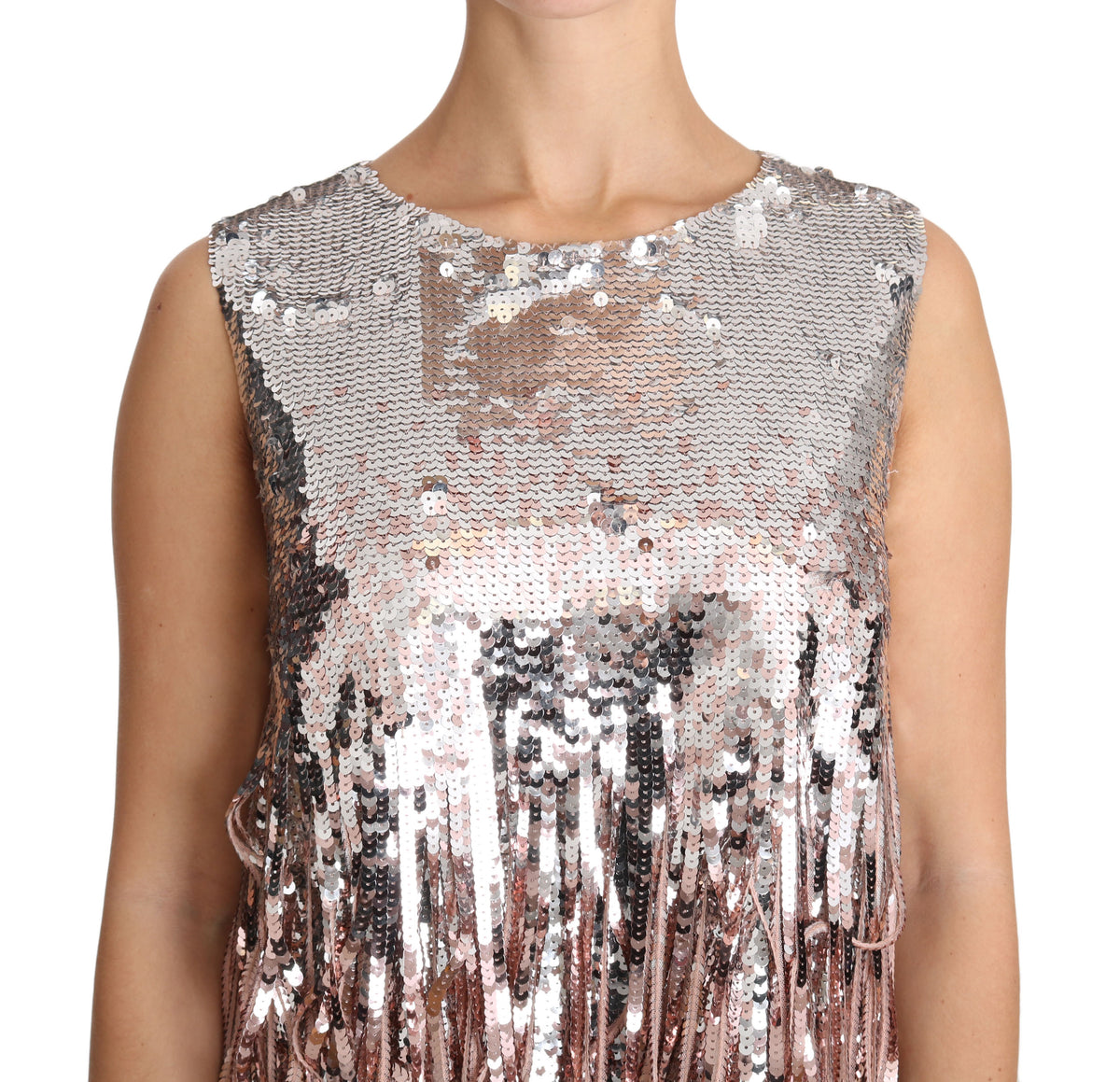 Dolce & Gabbana Golden Pink Sequined Fringe Tank Women's Top