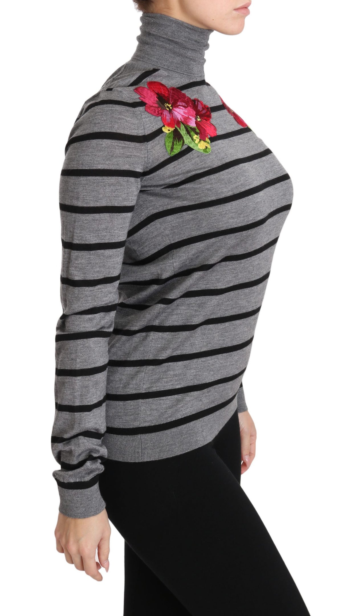 Dolce & Gabbana Gray Cashmere Silk Turtleneck Women's Sweater