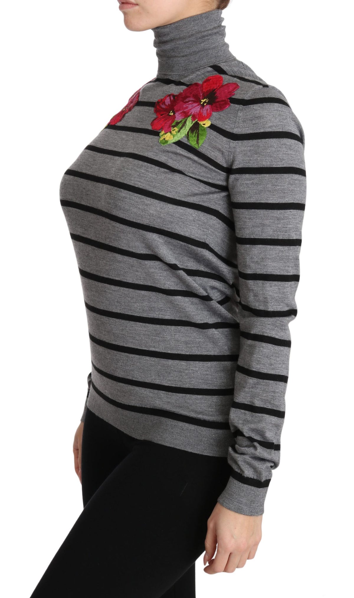 Dolce & Gabbana Gray Cashmere Silk Turtleneck Women's Sweater