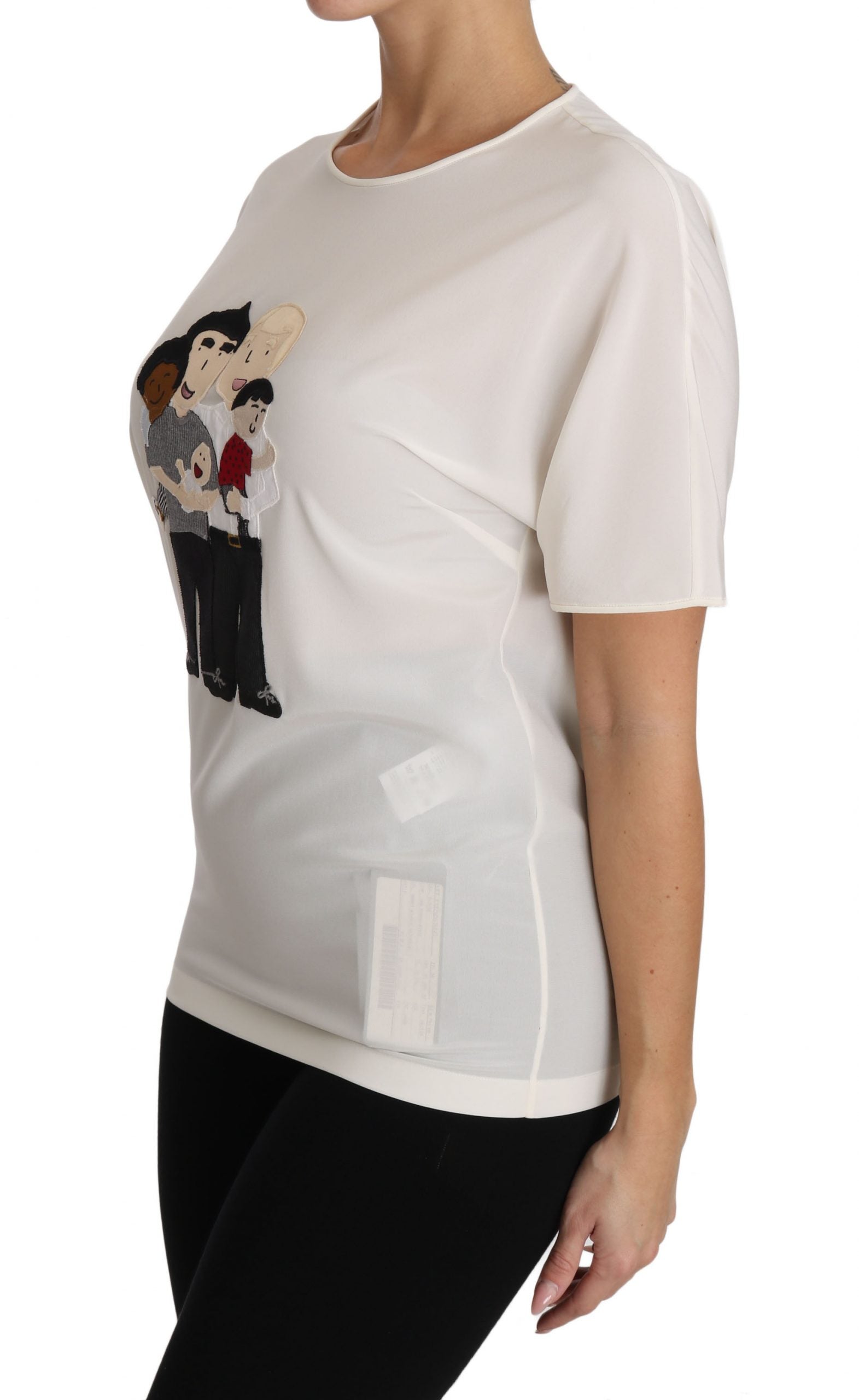 Dolce & Gabbana White Silk Stretch #dgfamily Women's T-shirt