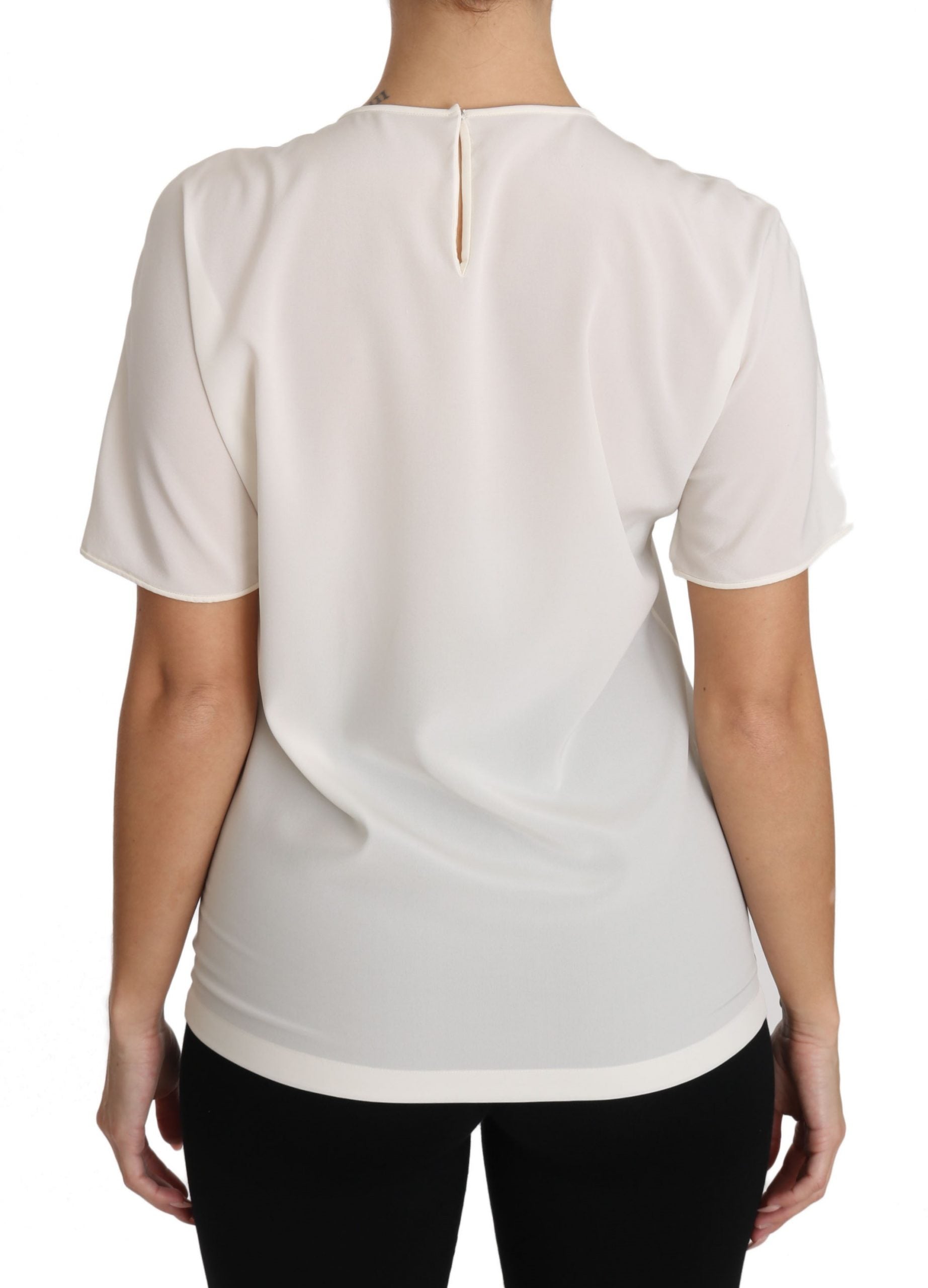 Dolce & Gabbana White Silk Stretch #dgfamily Women's T-shirt