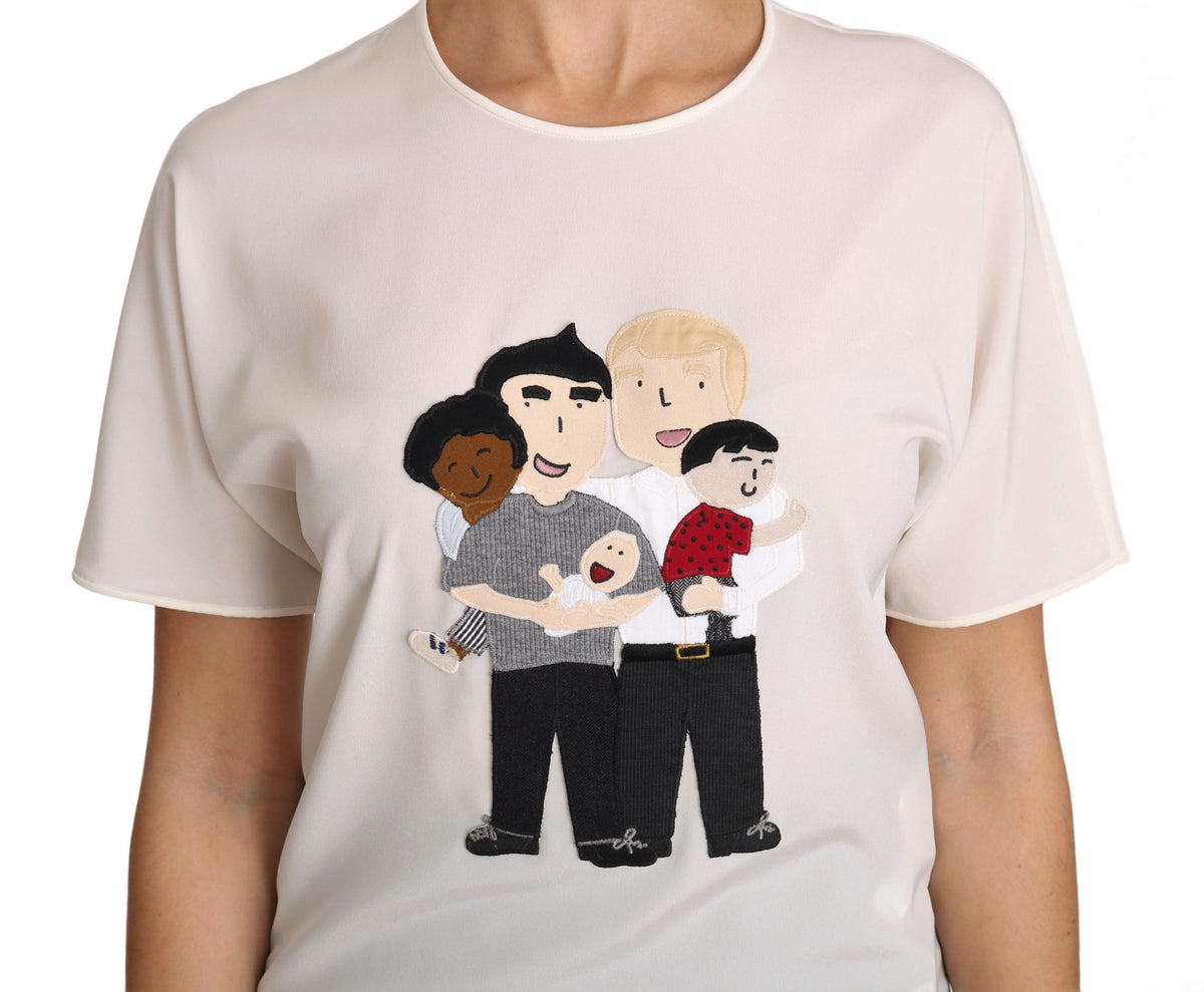 Dolce & Gabbana White Silk Stretch #dgfamily Women's T-shirt