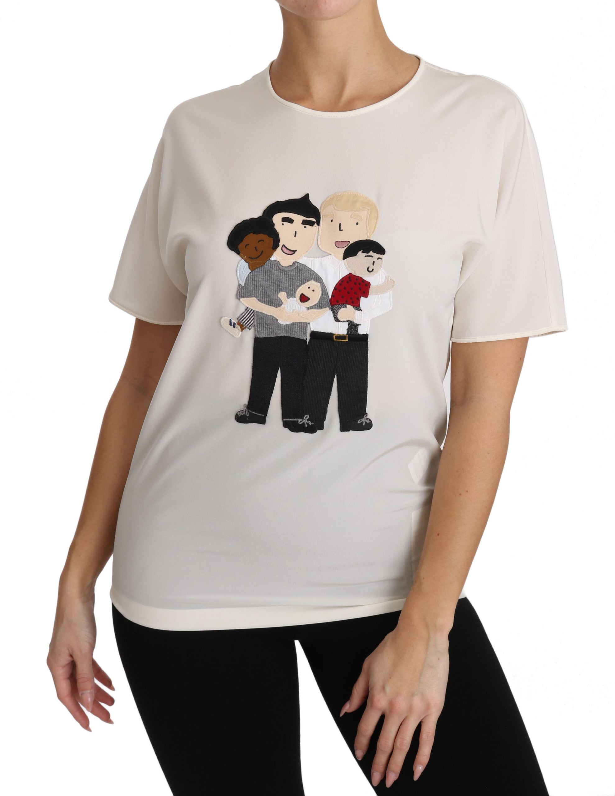 Dolce & Gabbana White Silk Stretch #dgfamily Women's T-shirt