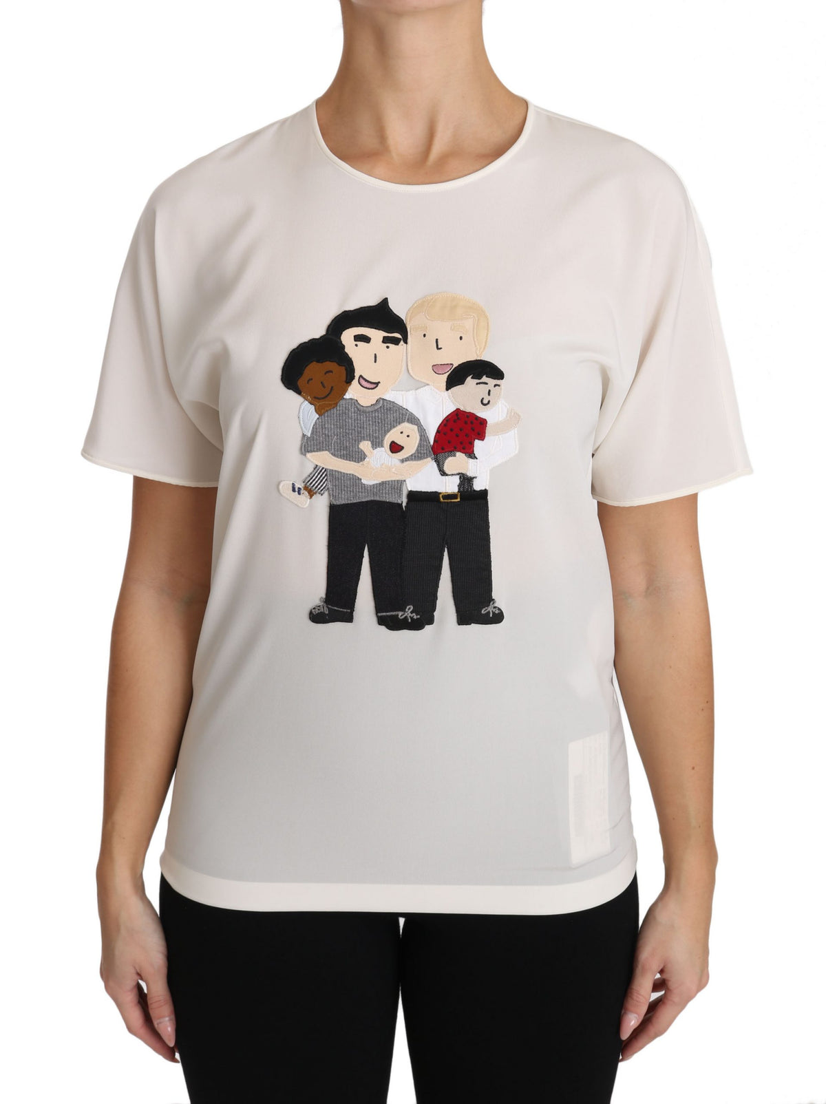 Dolce & Gabbana White Silk Stretch #dgfamily Women's T-shirt