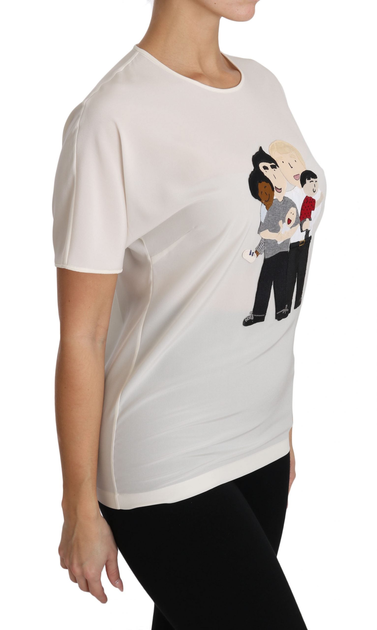 Dolce & Gabbana White Silk Stretch #dgfamily Women's T-shirt