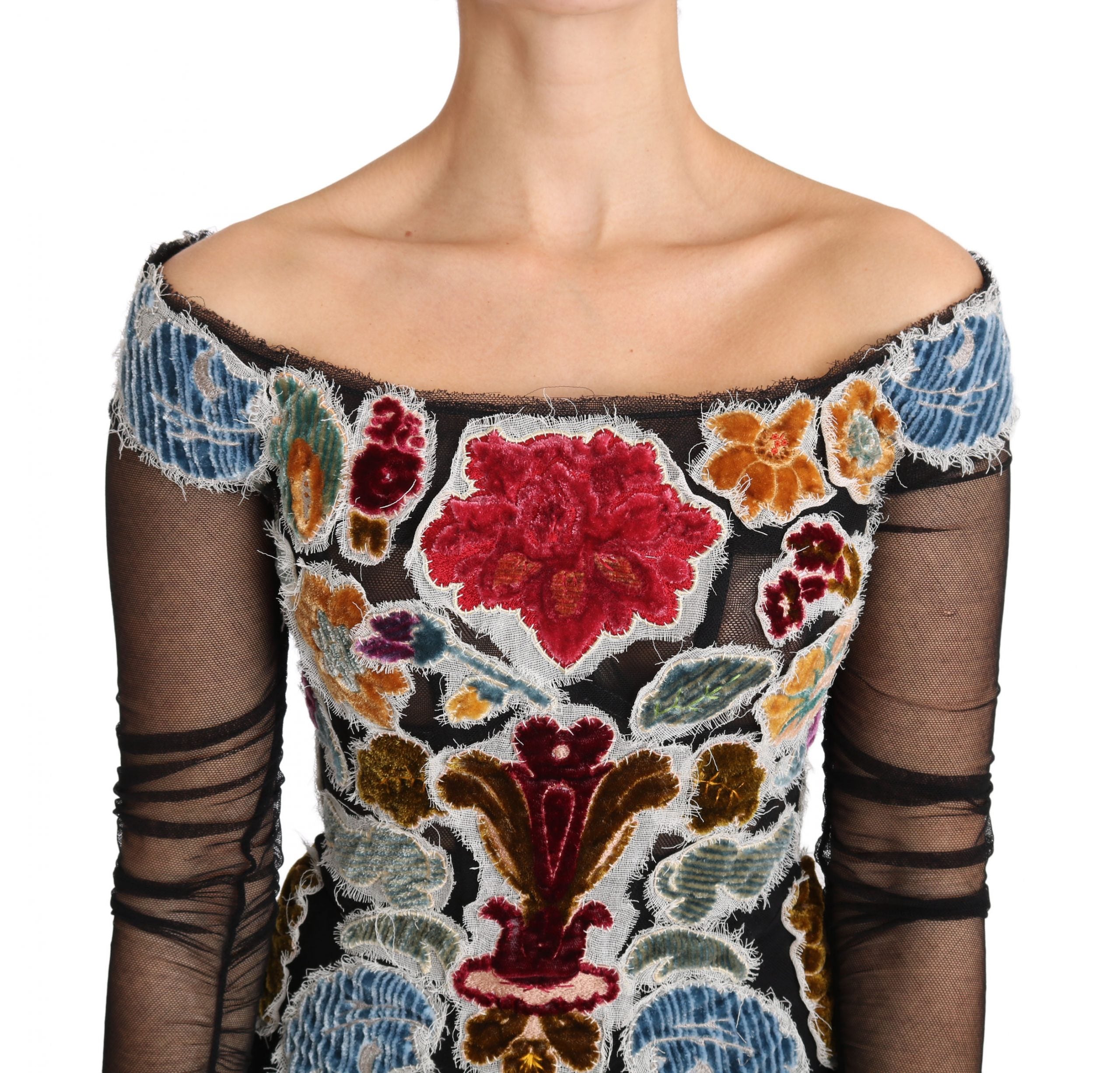 Dolce & Gabbana Black Floral Ricamo Top T-shirt Women's Blouse