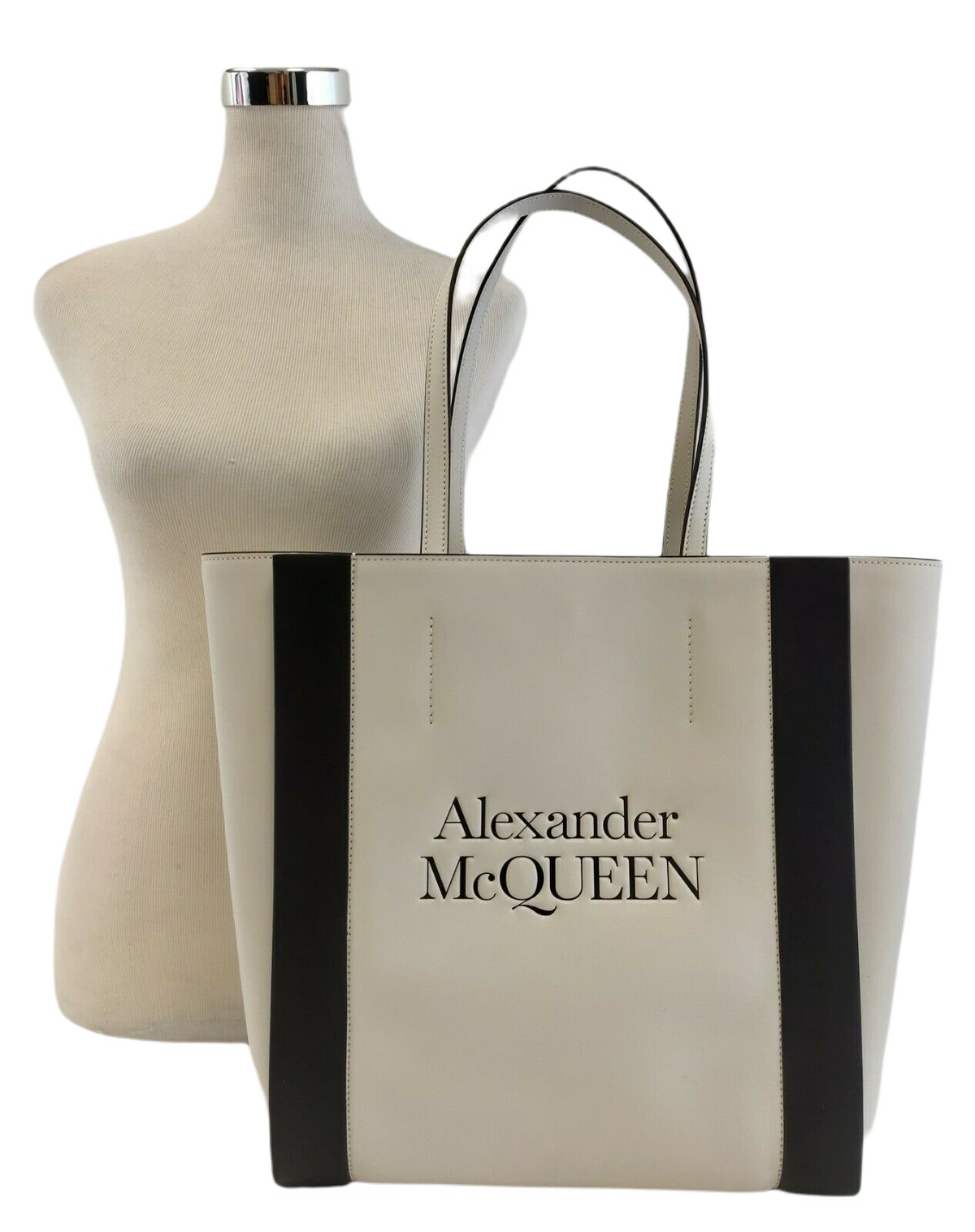 Alexander McQueen Ivory Leather Signature Logo Shopper Tote