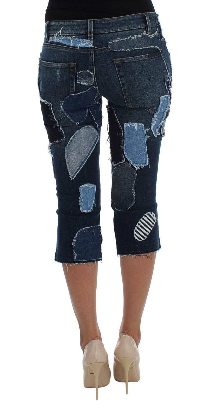 Dolce & Gabbana Stretch Blue Patchwork Jeans Women's Shorts
