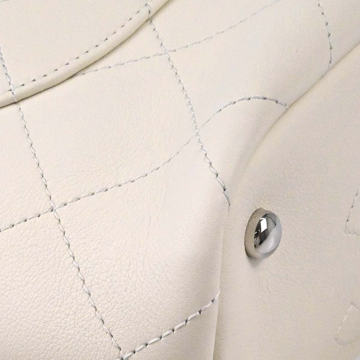 Chanel Cc Top Handle Bucket Stitched Calfskin White Leather Handbag (Pre-Owned)