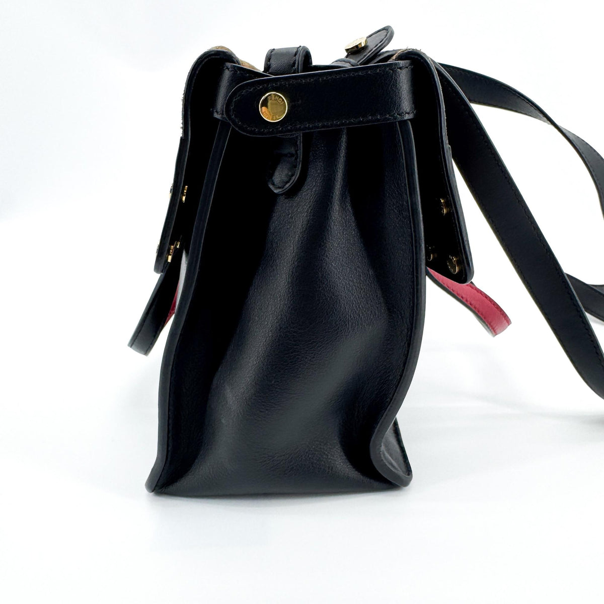 Fendi Flip Leather With Suede Black Leather Tote Bag Bag (Pre-Owned)