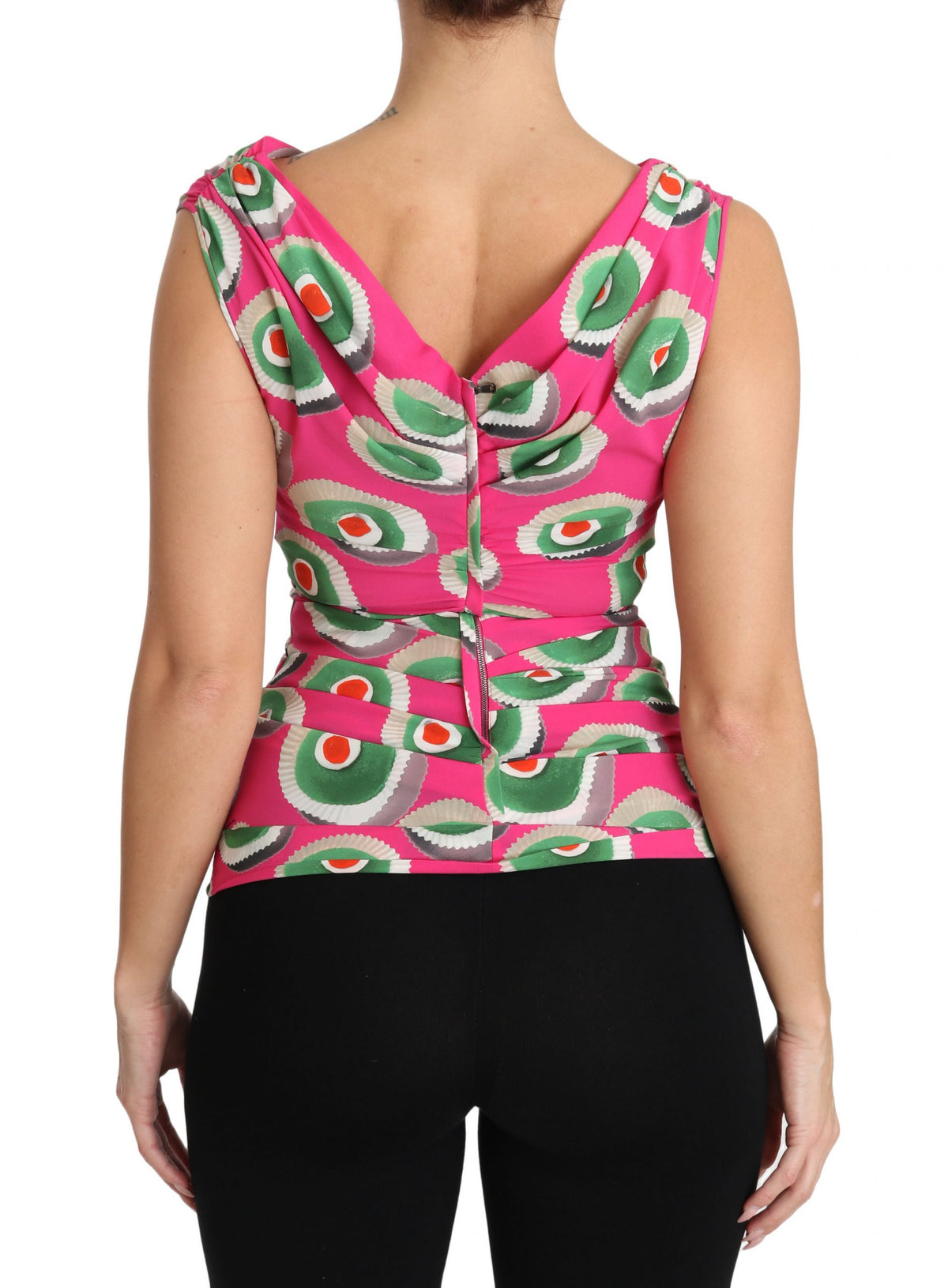 Dolce & Gabbana Pink Silk Stretch Sicilian Cake Women's Top