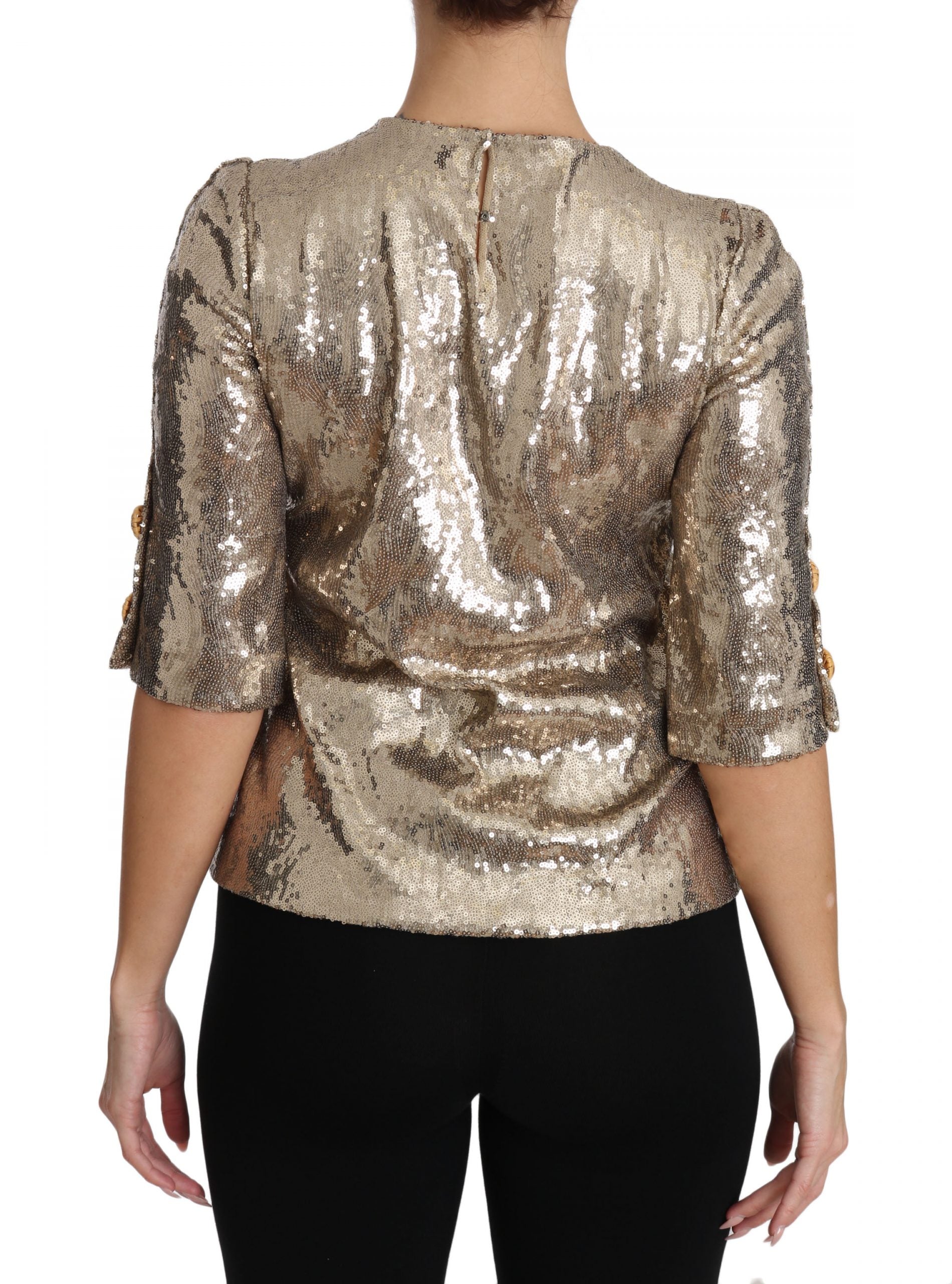 Dolce & Gabbana Gold Sequined Parrot Crystal Women's Blouse