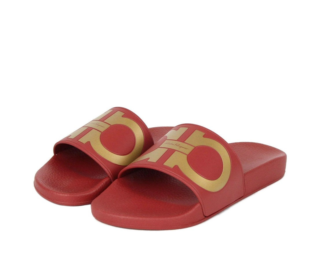 Salvatore Ferragamo Men's Groove Red Rubber Sandal
