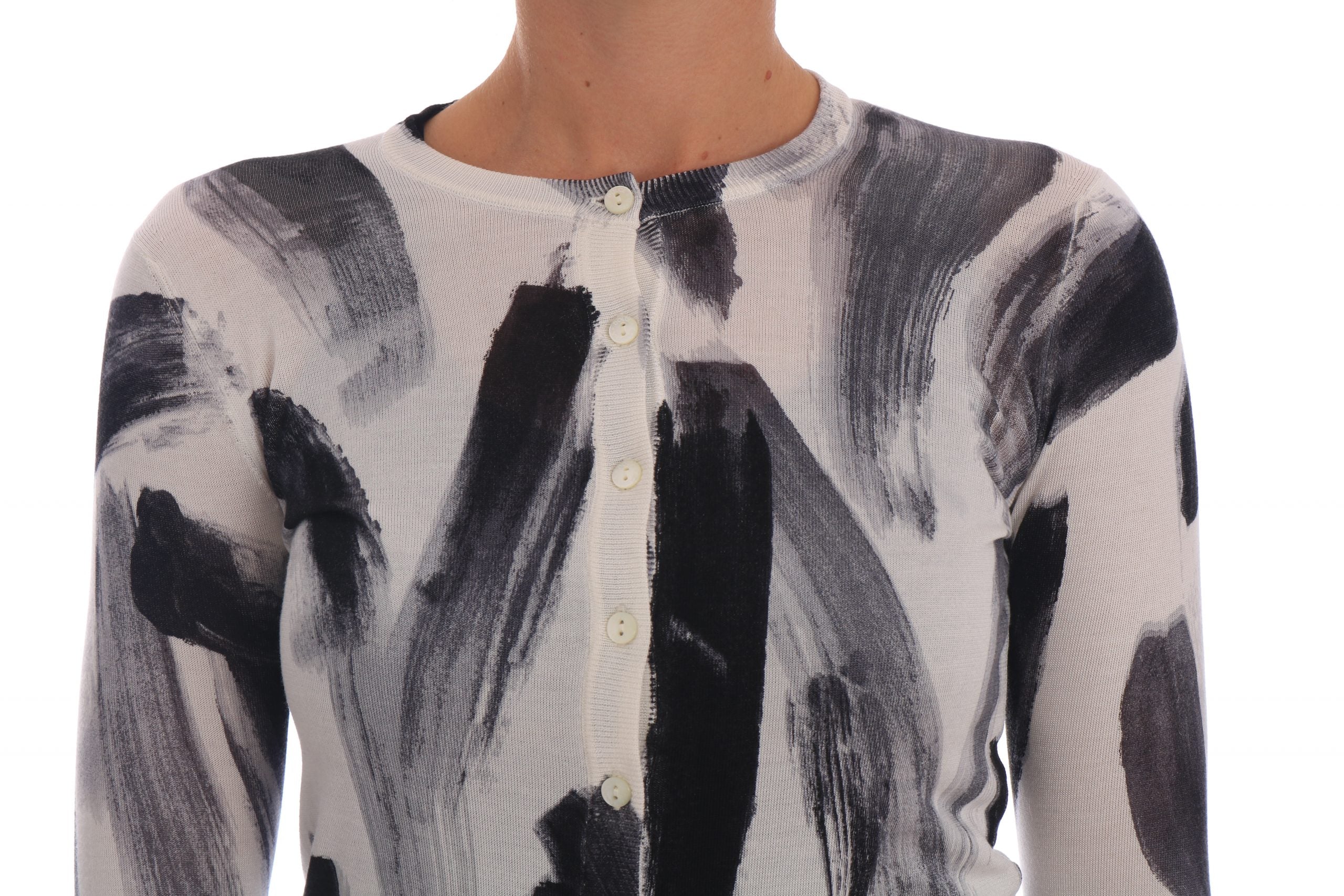 Dolce & Gabbana Cardigan Lightweight Silk Paint Stroke Women's Sweater