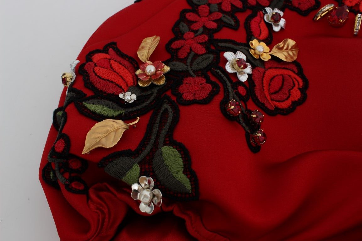 Dolce & Gabbana Red Silk Crystal Roses Women's Shorts