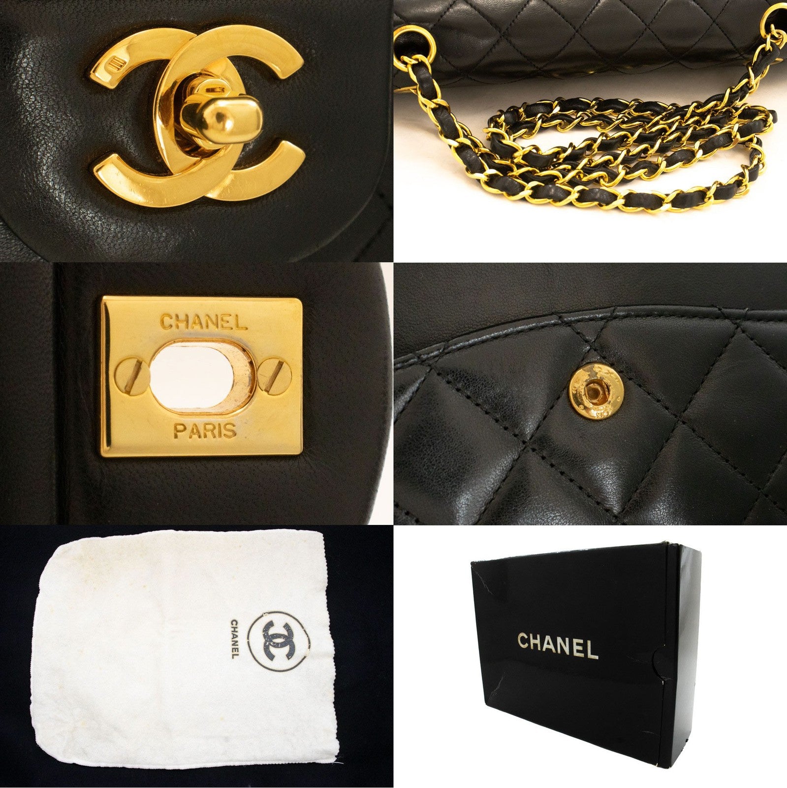 Chanel Classic Flap Lambskin Black Leather Crossbody Bag Bag (Pre-Owned)