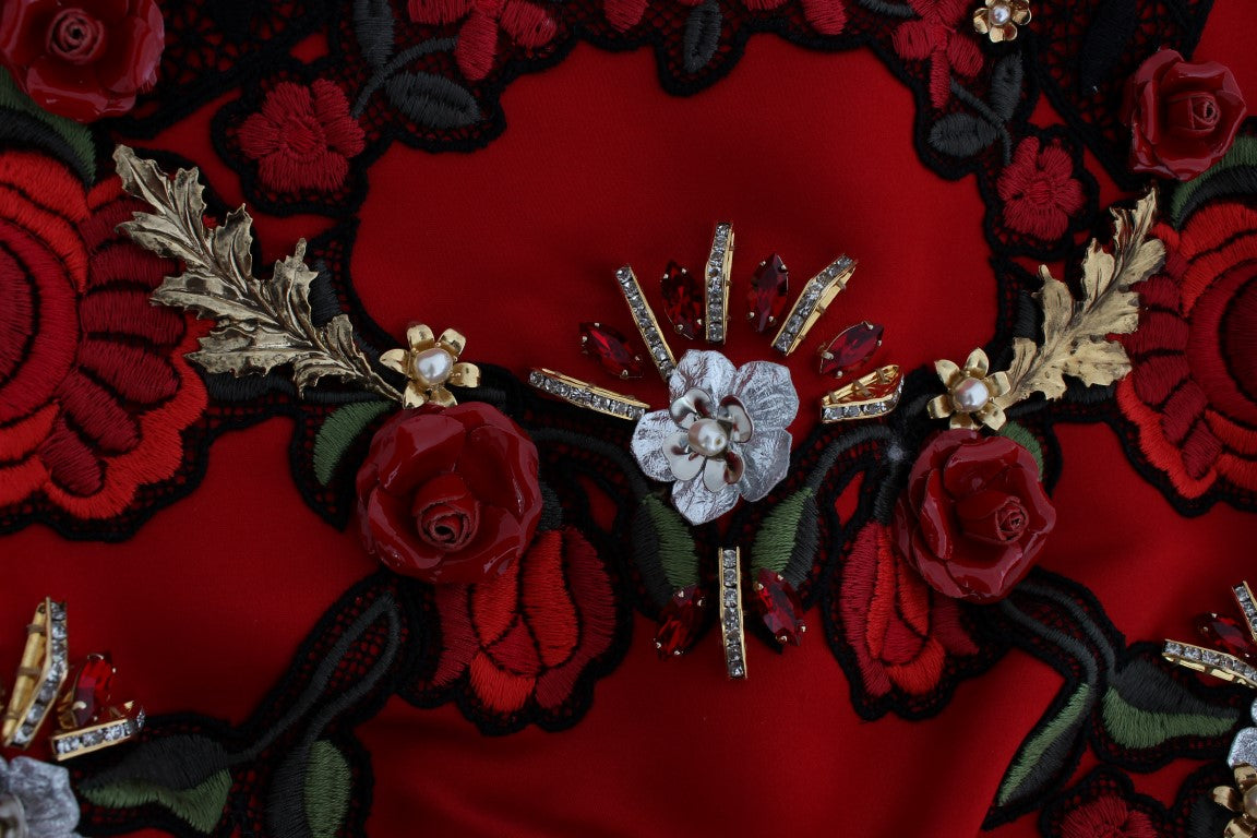 Dolce & Gabbana Red Silk Crystal Roses Women's Shorts