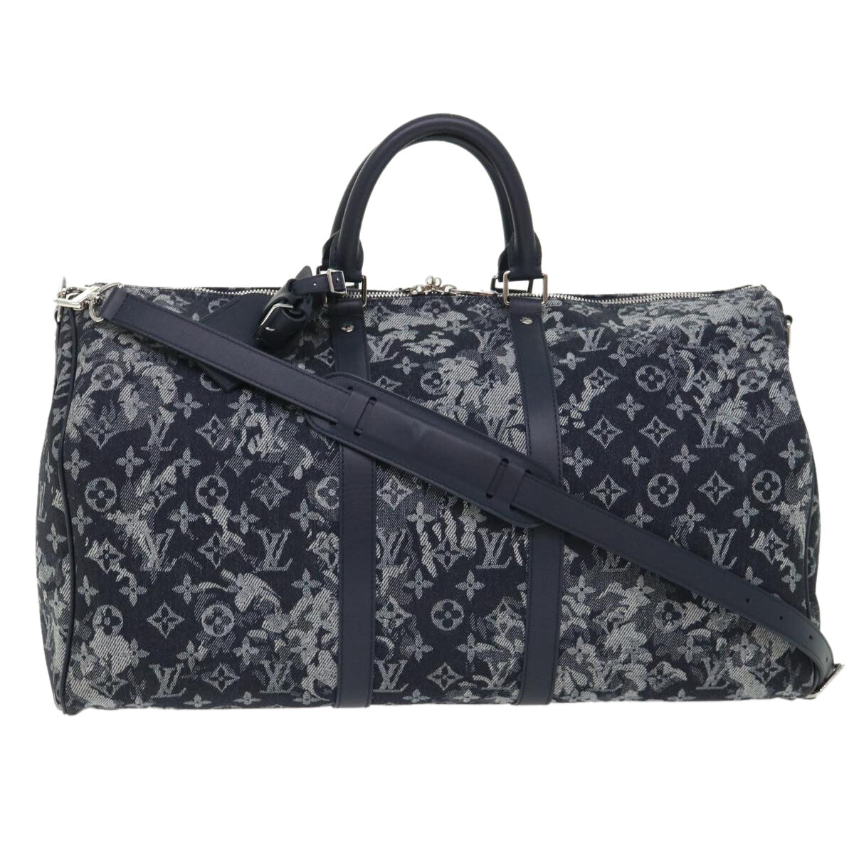 Louis Vuitton Keepall Bandouliere Monogram Tapestry Canvas Navy Canvas Bag (Pre-Owned)