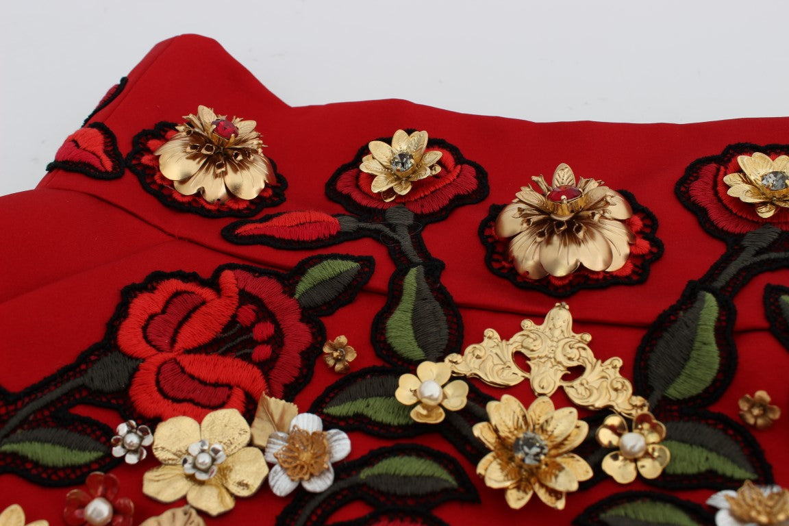 Dolce & Gabbana Red Silk Crystal Roses Women's Shorts