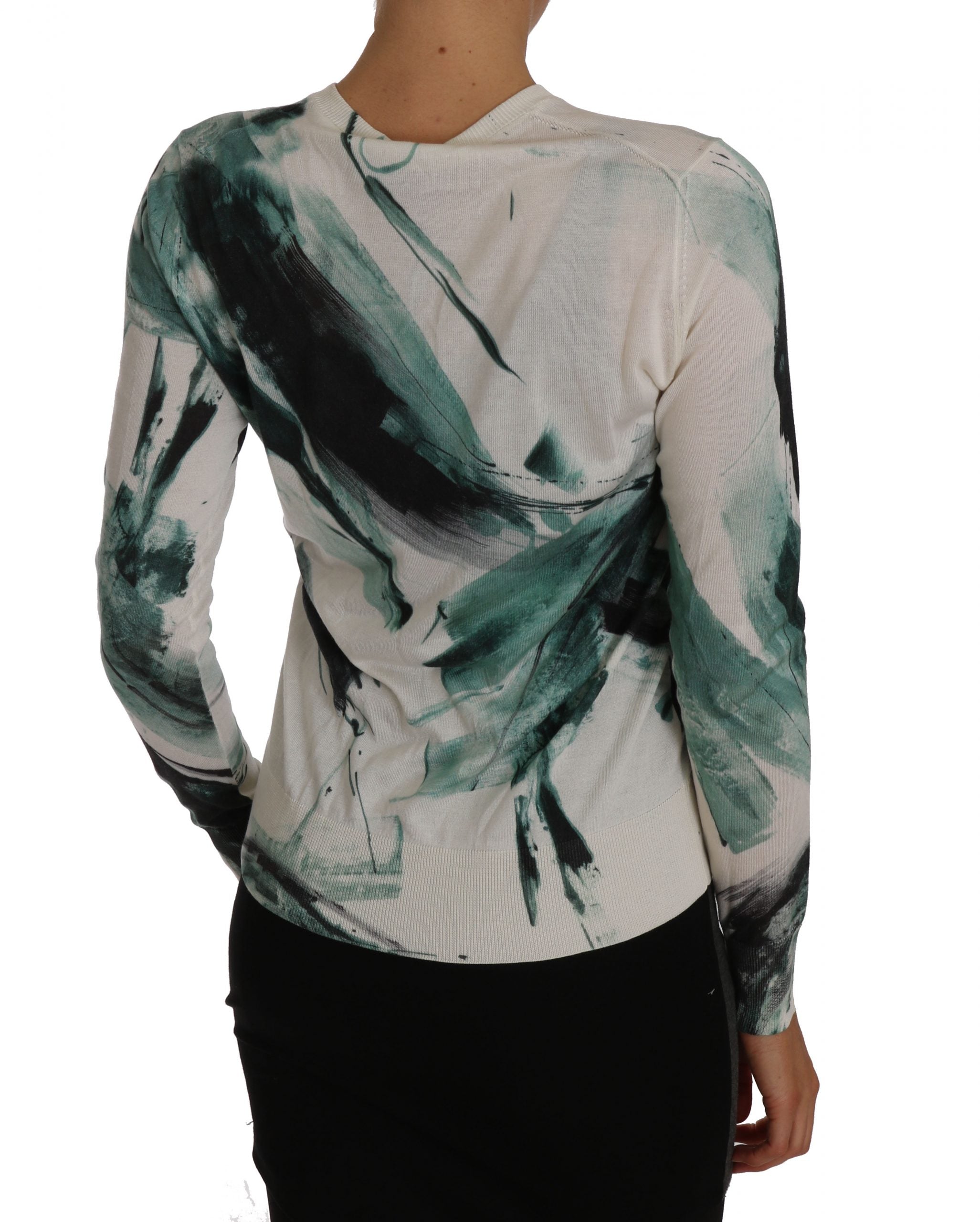 Dolce & Gabbana White Silk Cardigan Lightweight Paint Stroke Women's Sweater