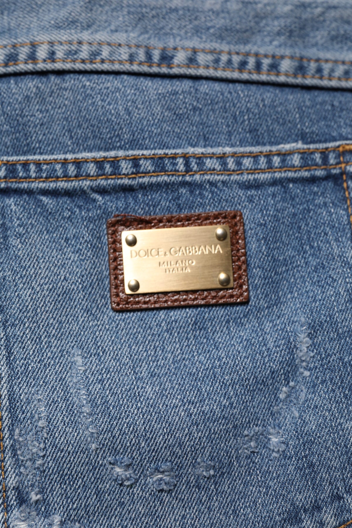 Dolce & Gabbana Blue Tattered Cotton Straight Denim Men's Jeans