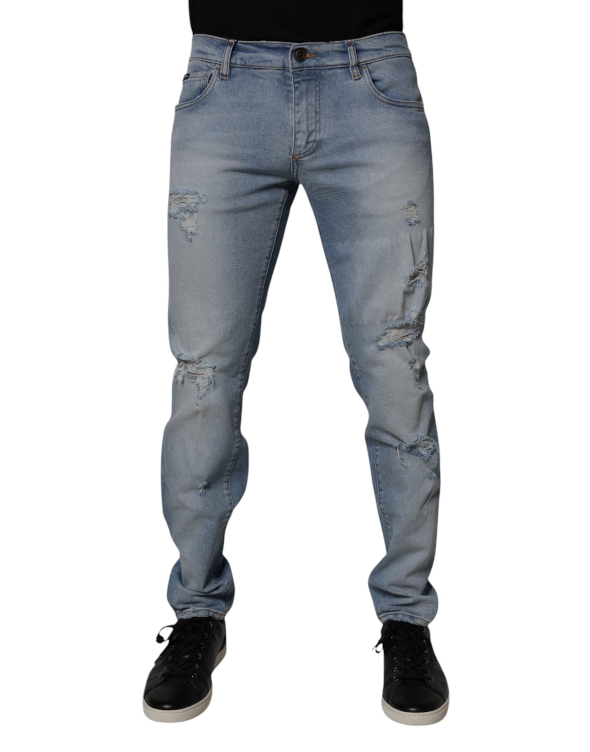 Dolce & Gabbana Blue Tattered Cotton Skinny Men Denim Men's Jeans