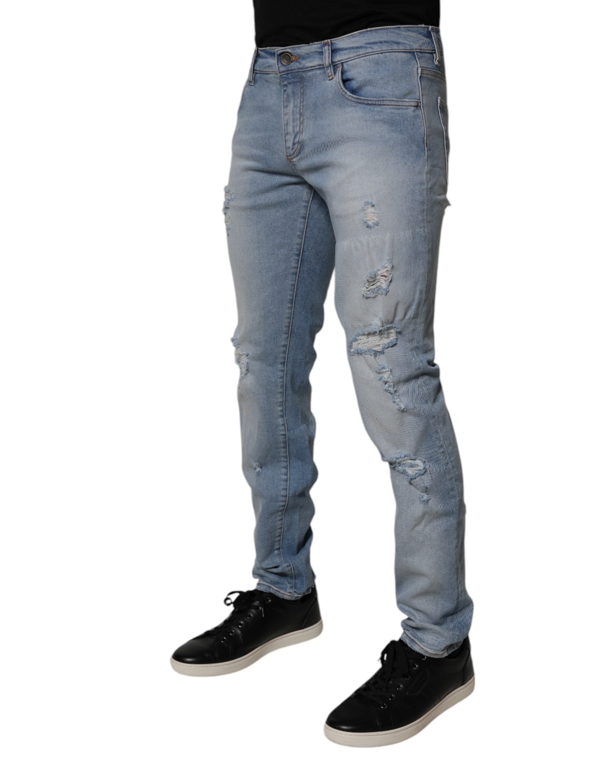 Dolce & Gabbana Blue Tattered Cotton Skinny Men Denim Men's Jeans