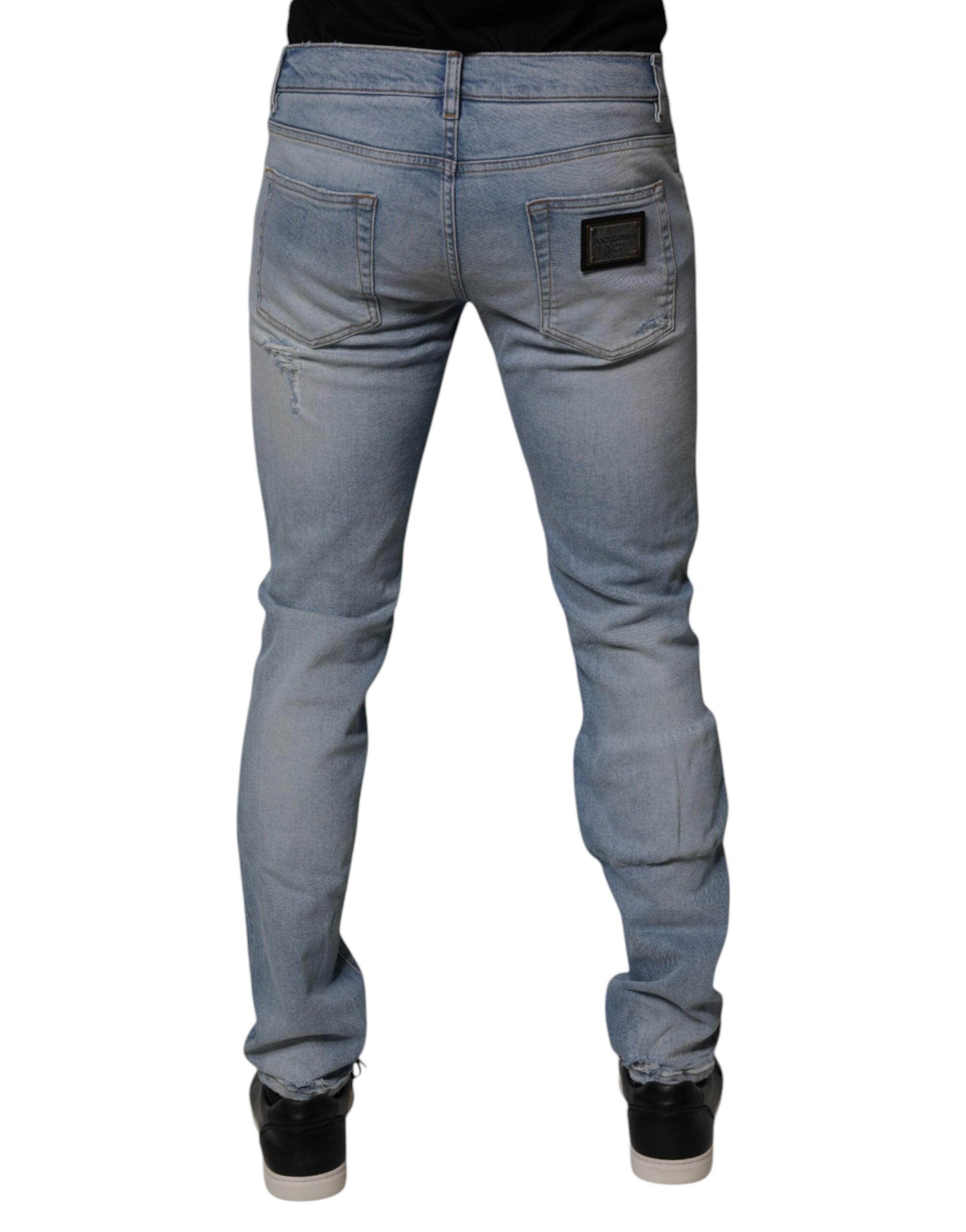 Dolce & Gabbana Blue Tattered Cotton Skinny Men Denim Men's Jeans