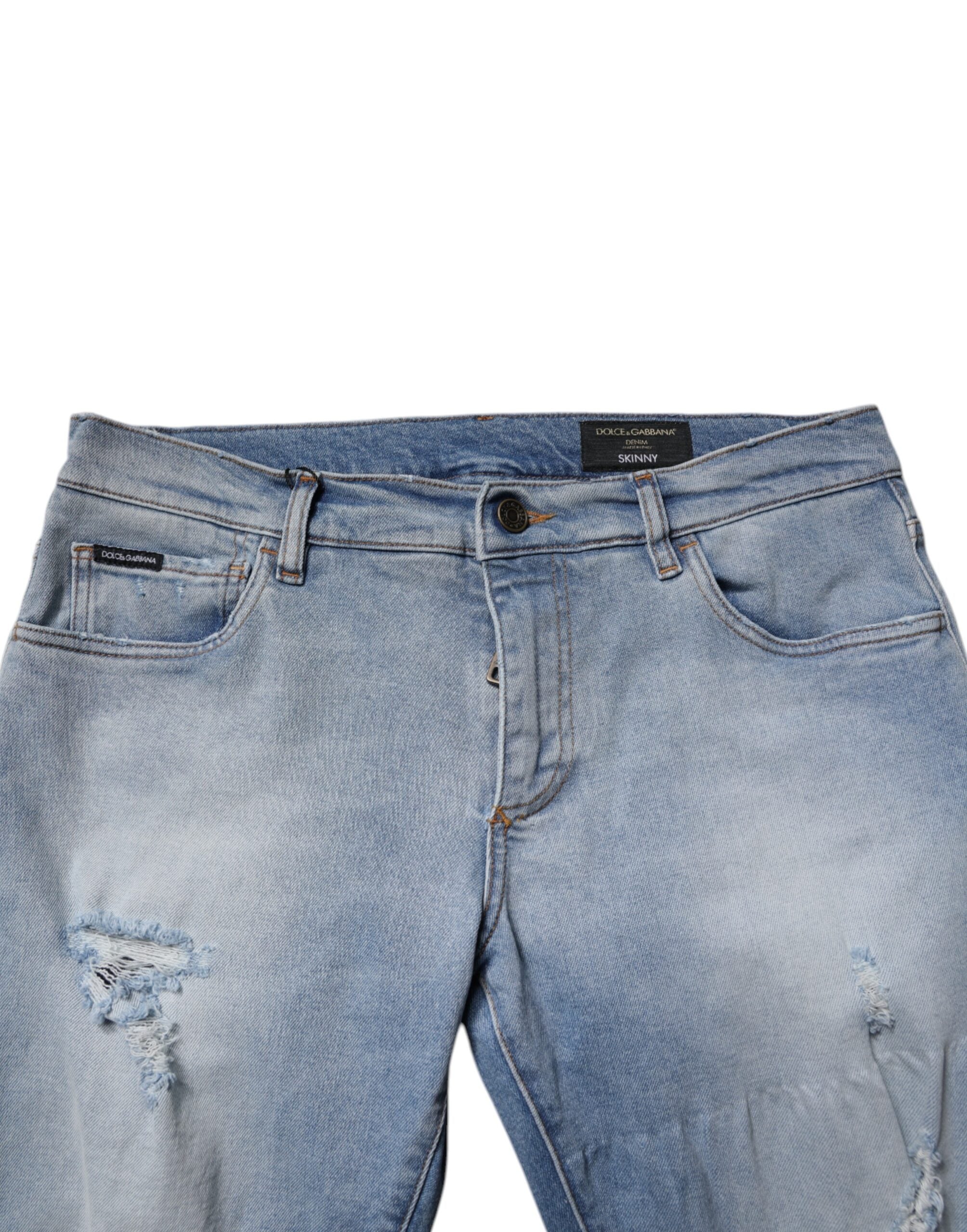 Dolce & Gabbana Blue Tattered Cotton Skinny Men Denim Men's Jeans