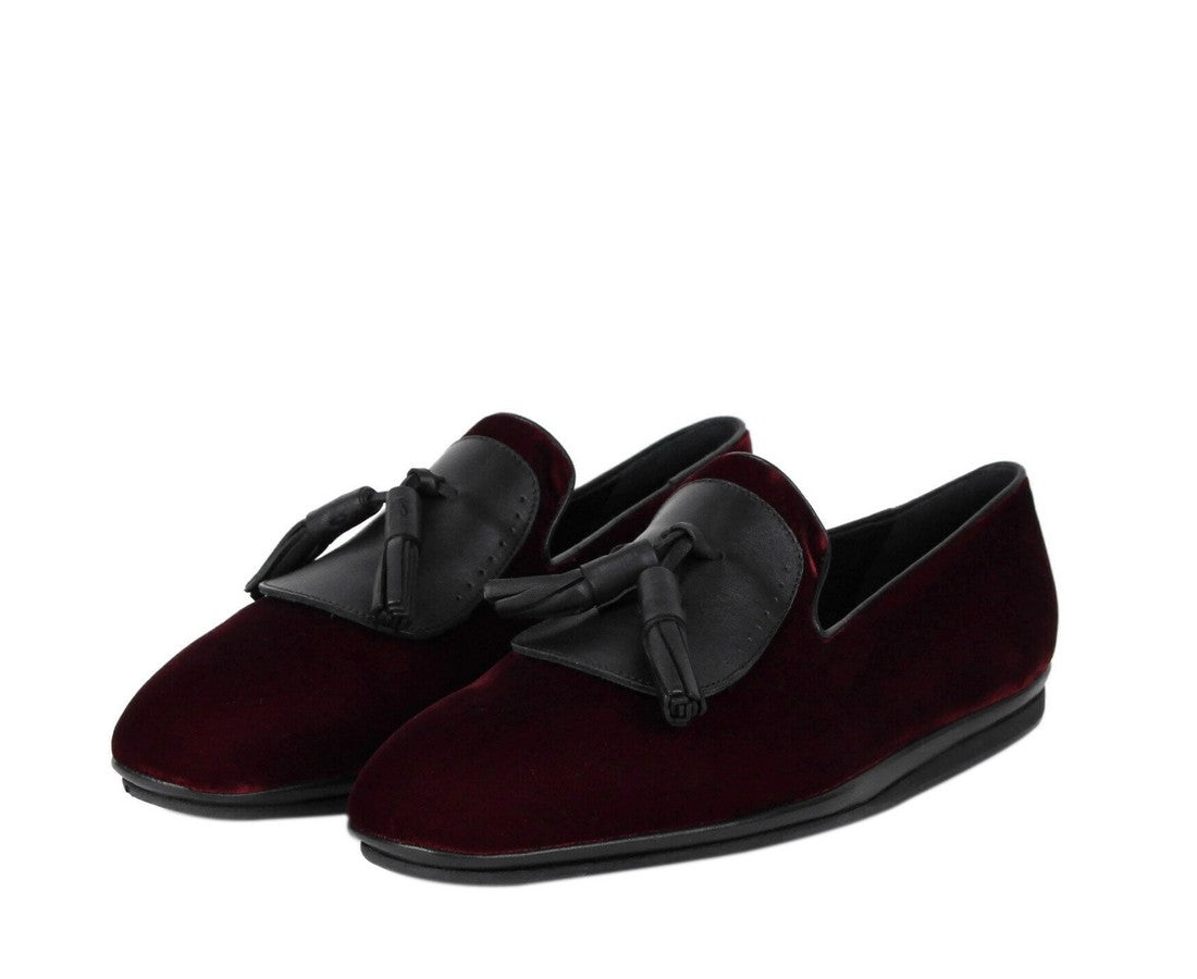 Salvatore Ferragamo Men's Finnegan Dark Red Velvet Tassel Loafer 656327 (10 M)