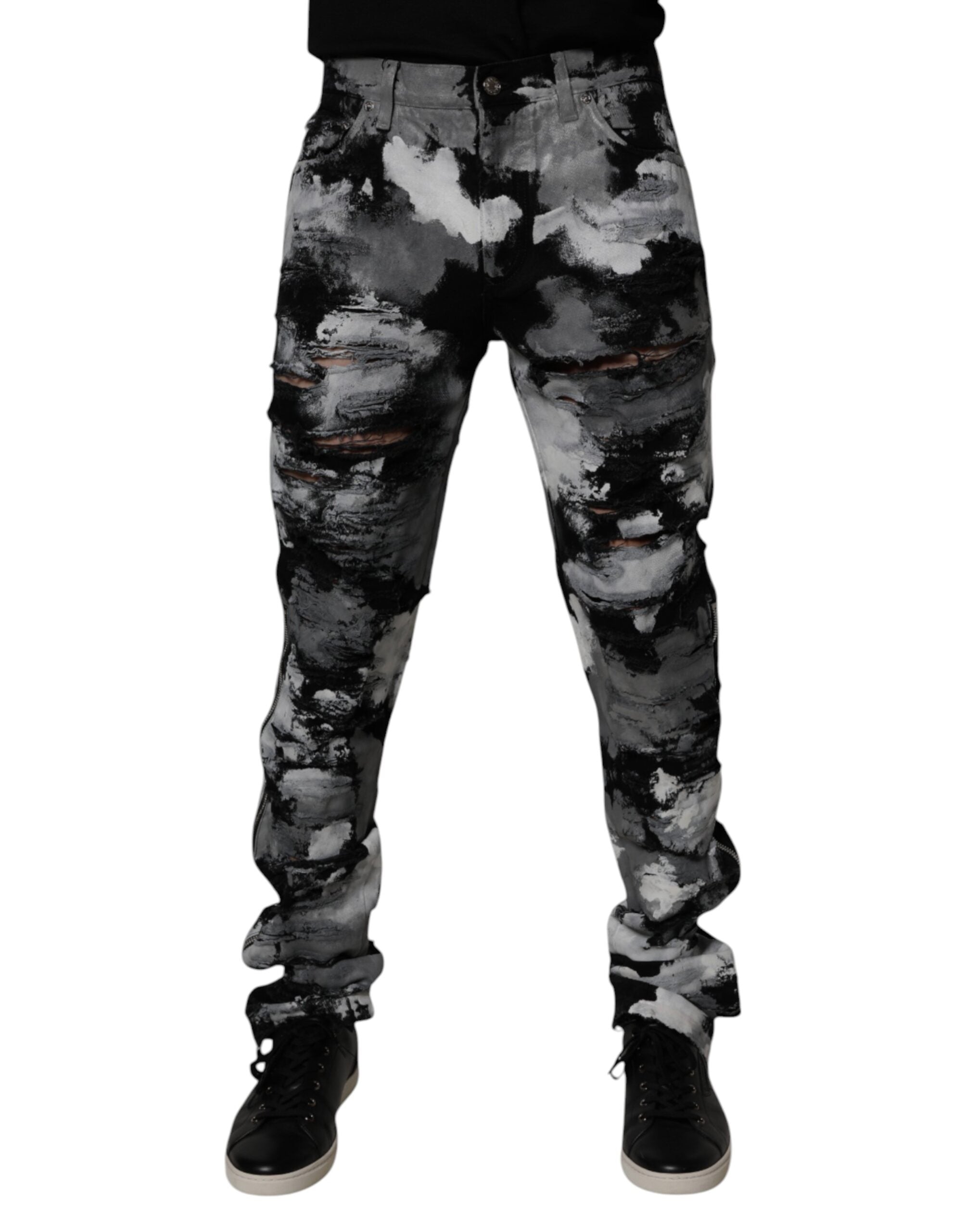 Dolce & Gabbana Multicolor Camouflage Tattered Skinny Denim Men's Jeans