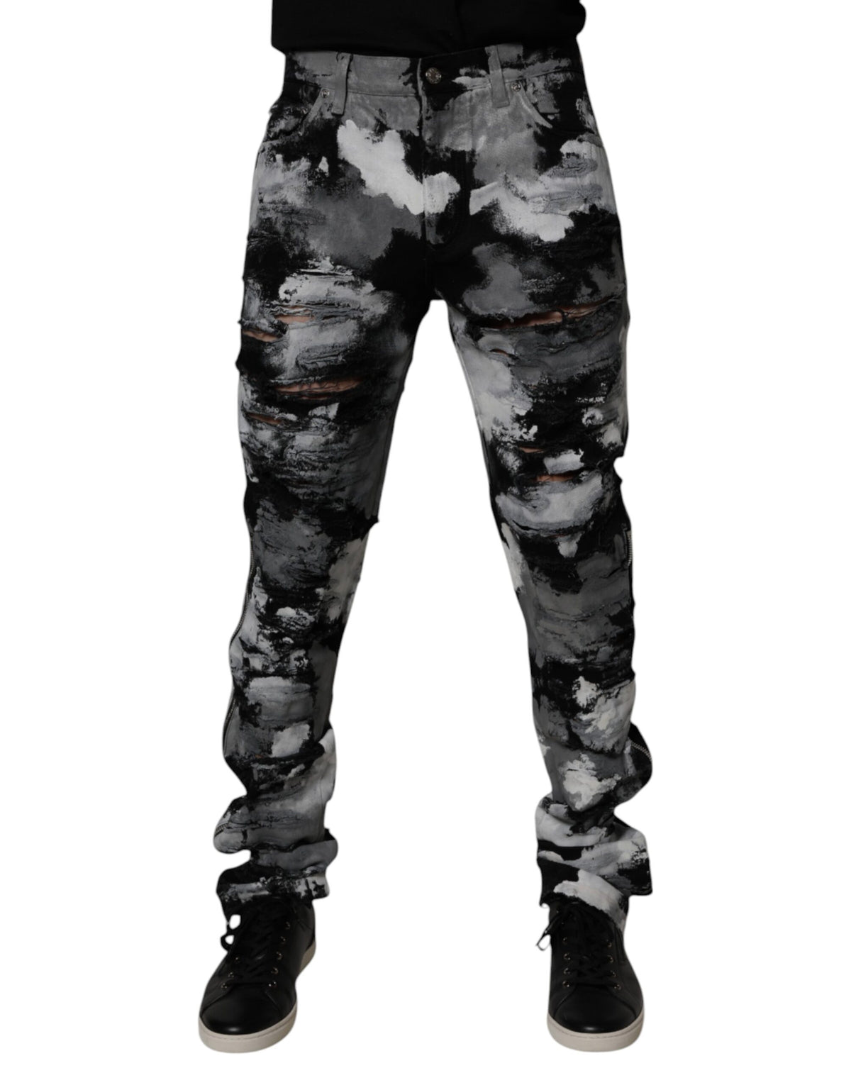 Dolce & Gabbana Multicolor Camouflage Tattered Skinny Denim Men's Jeans