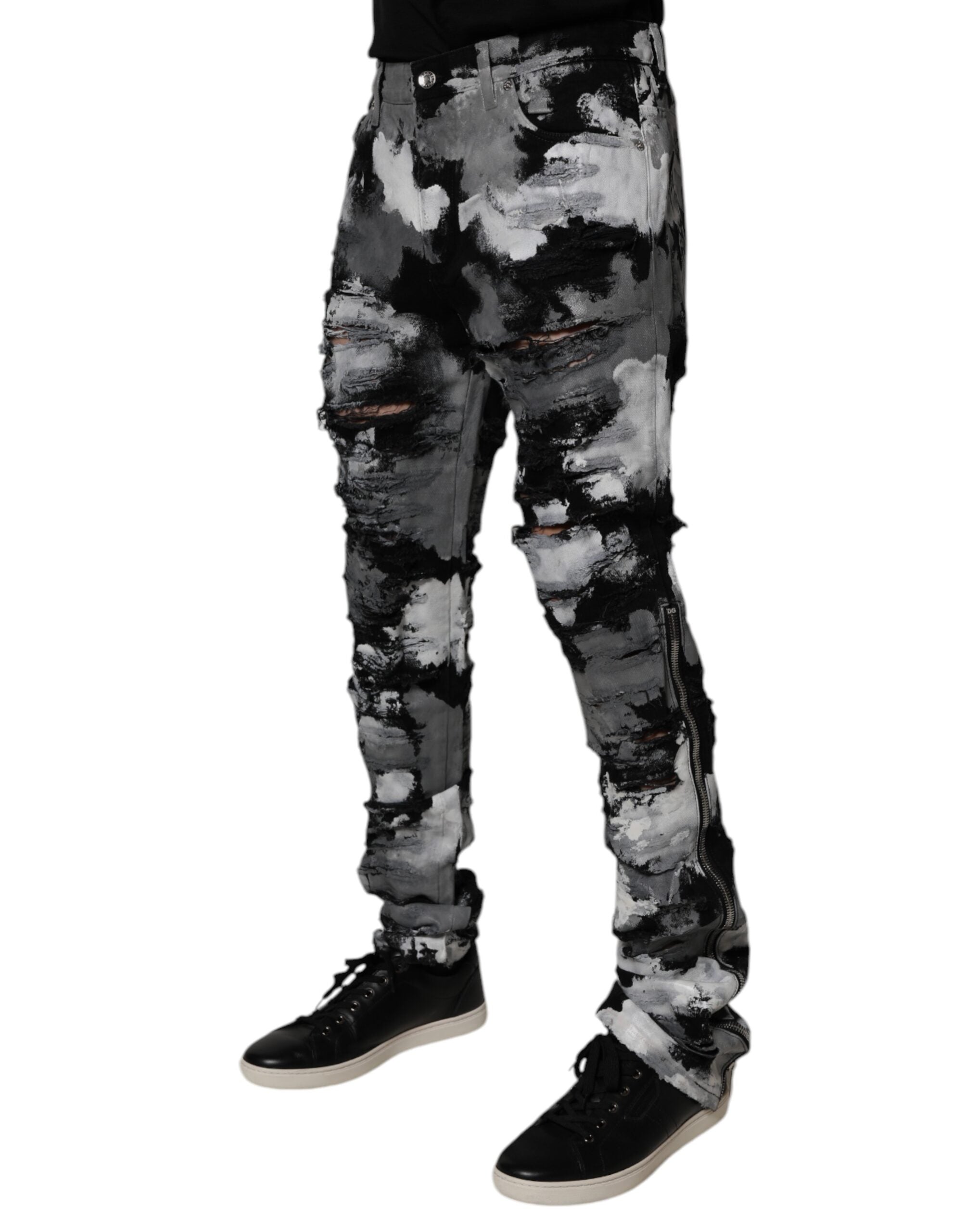 Dolce & Gabbana Multicolor Camouflage Tattered Skinny Denim Men's Jeans