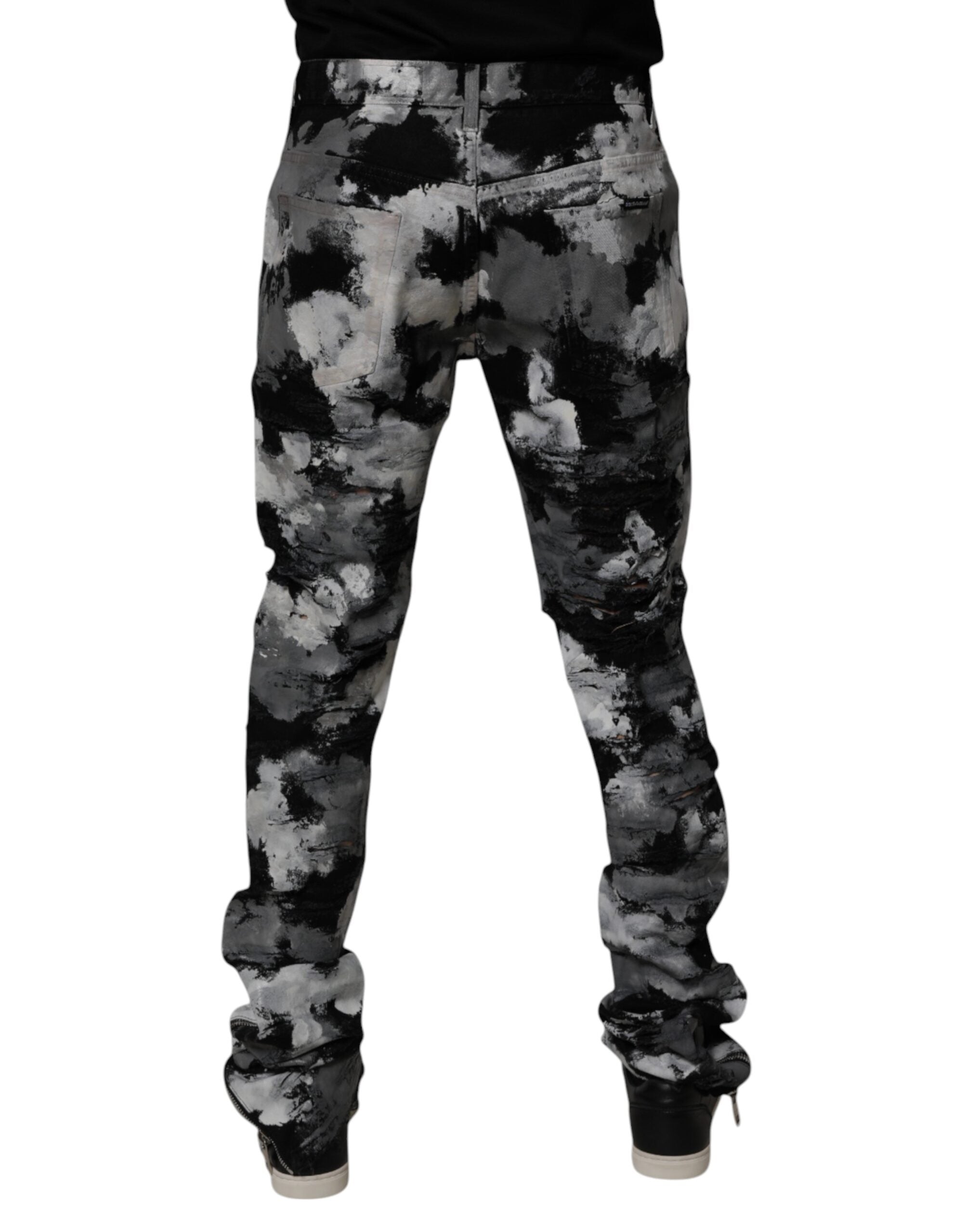 Dolce & Gabbana Multicolor Camouflage Tattered Skinny Denim Men's Jeans