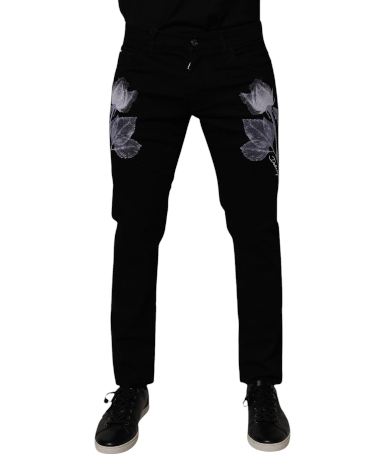 Dolce & Gabbana Black Floral Cotton Skinny Men Denim Men's Jeans