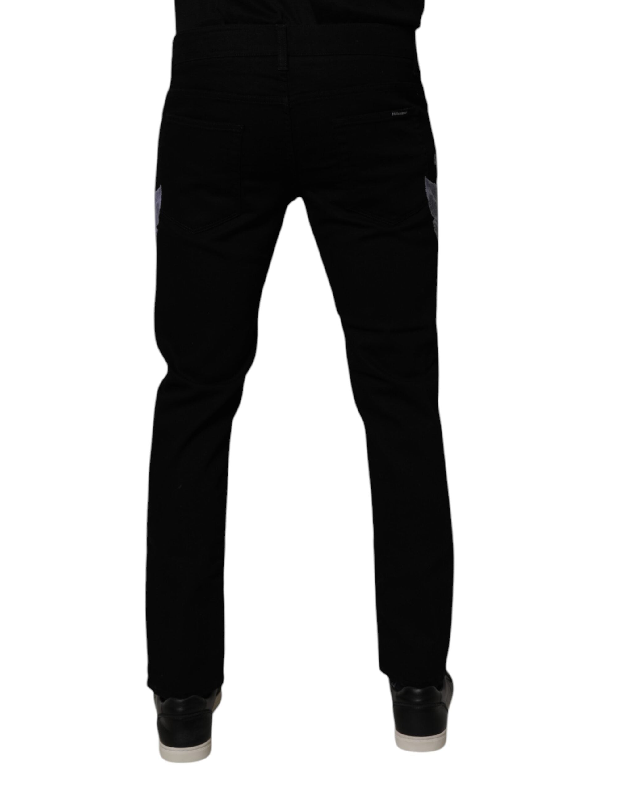 Dolce & Gabbana Black Floral Cotton Skinny Men Denim Men's Jeans