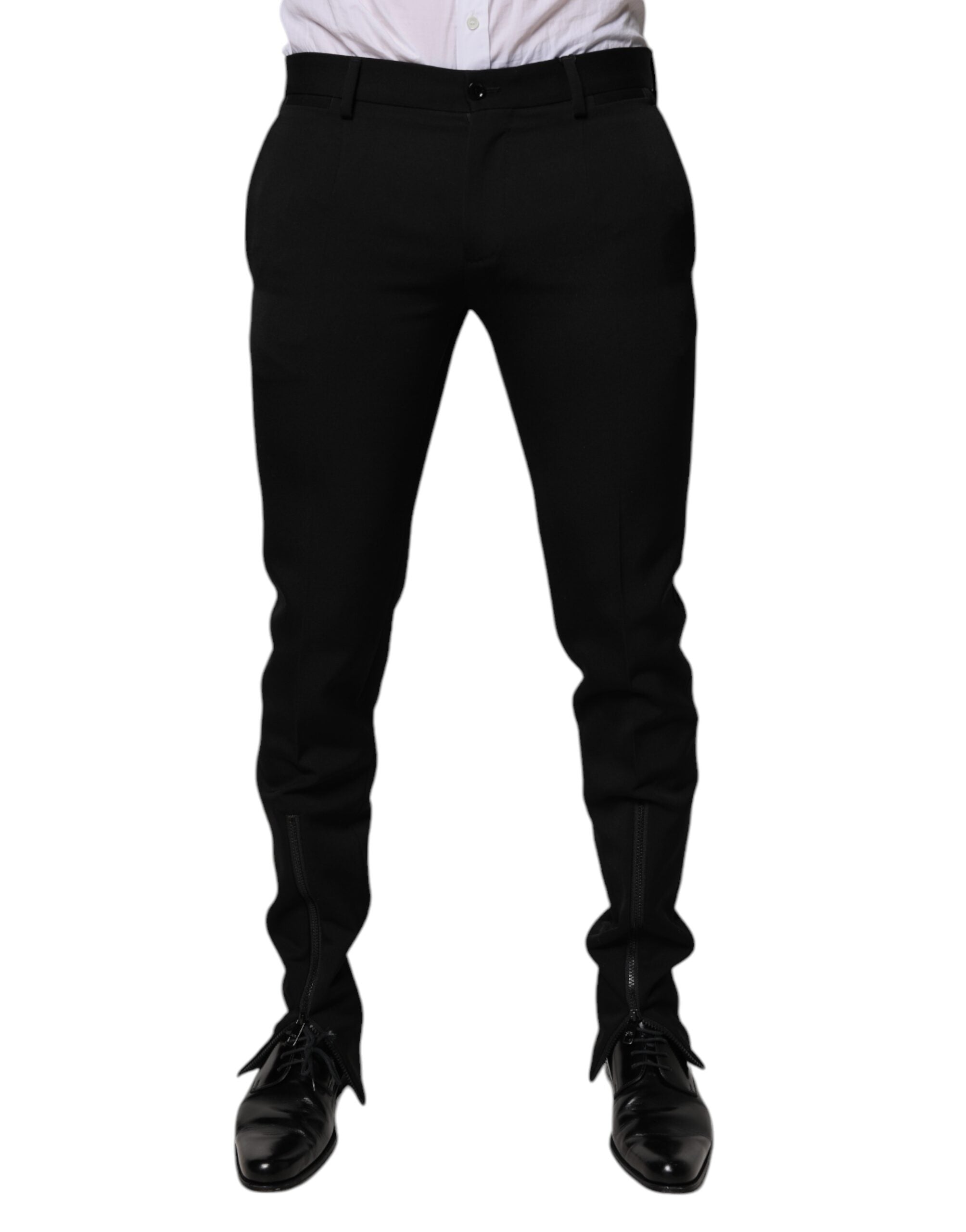 Dolce & Gabbana Black Wool Tapered Formal Dress Men's Pants