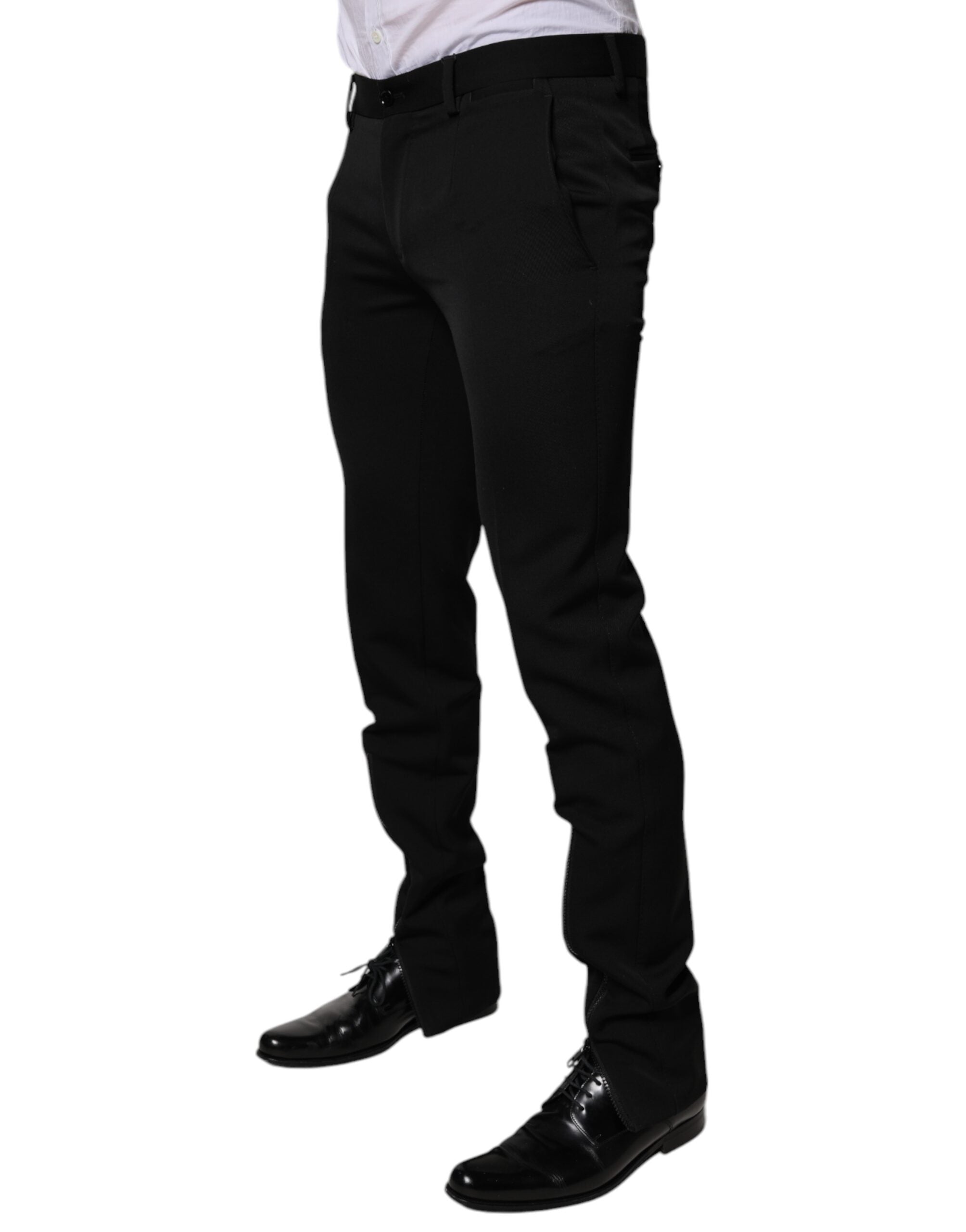 Dolce & Gabbana Black Wool Tapered Formal Dress Men's Pants