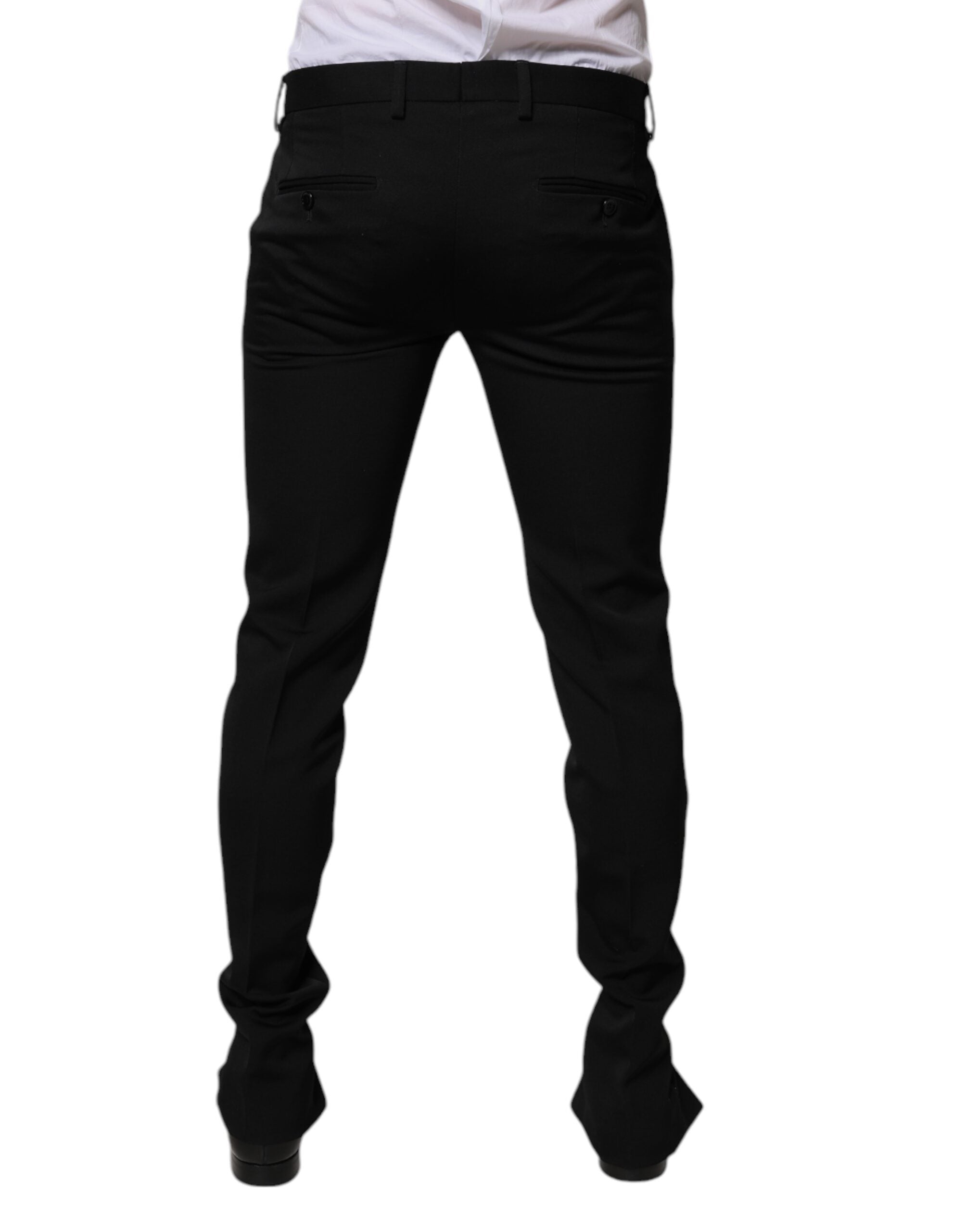Dolce & Gabbana Black Wool Tapered Formal Dress Men's Pants